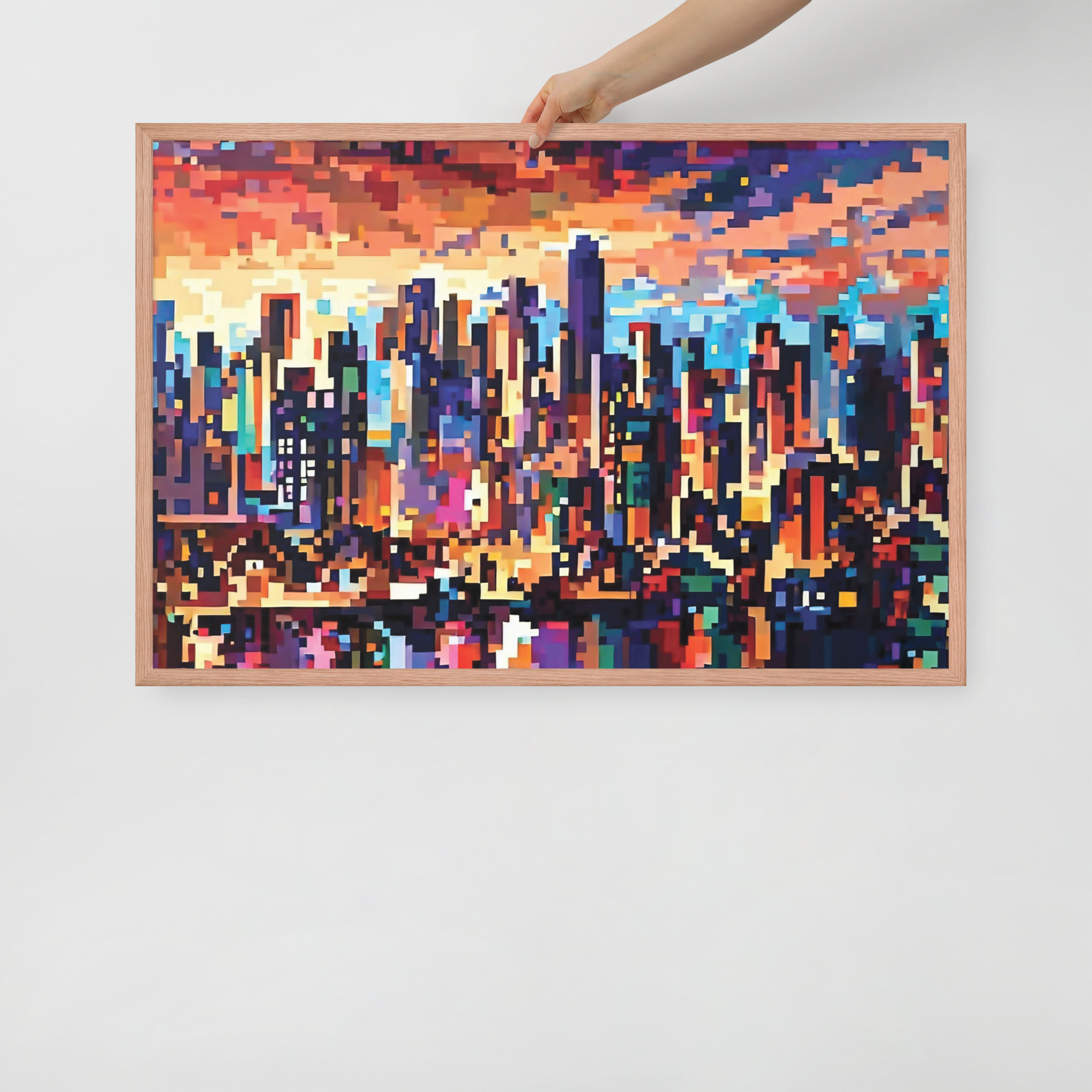 enhanced-matte-paper-framed-poster-in-red-oak-24x36-front-6832bbcb2ecf9.jpg Pixel City Framed poster