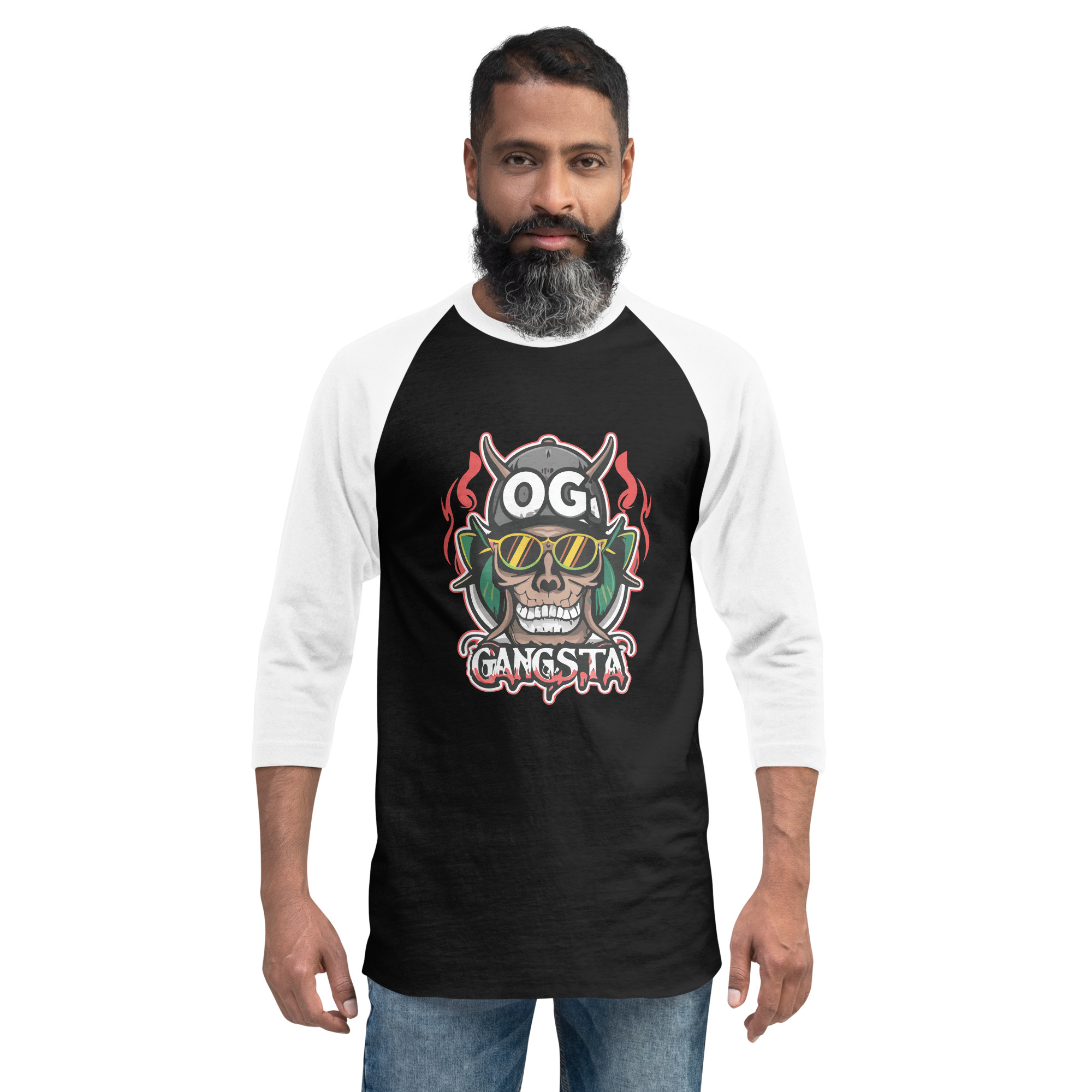 unisex-34-sleeve-raglan-shirt-black-white-front-6831c23b83b5b.jpg OG Gangsta - 3/4 Sleeve Raglan Shirt