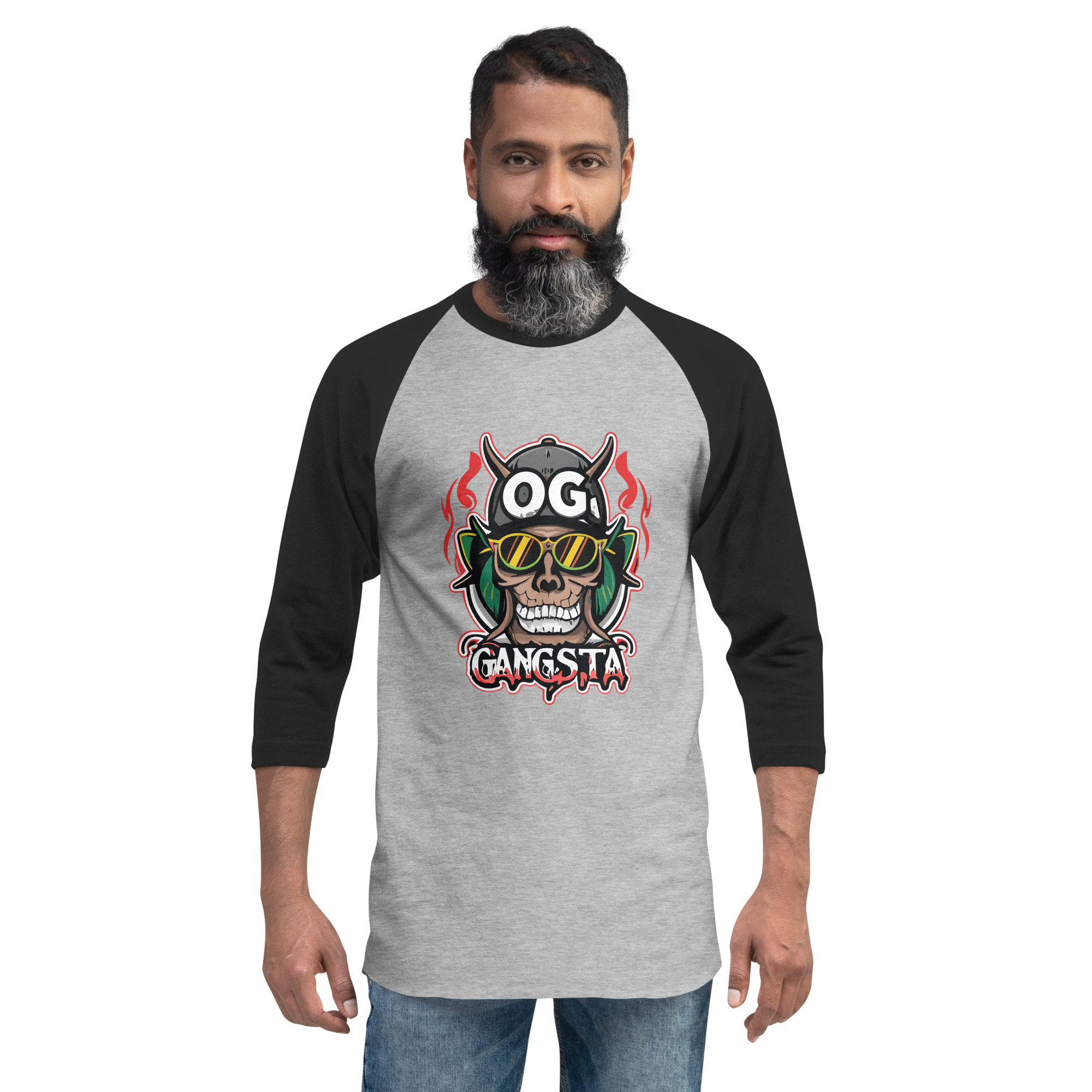 unisex-34-sleeve-raglan-shirt-heather-grey-black-front-6831c23b846b8.jpg OG Gangsta - 3/4 Sleeve Raglan Shirt