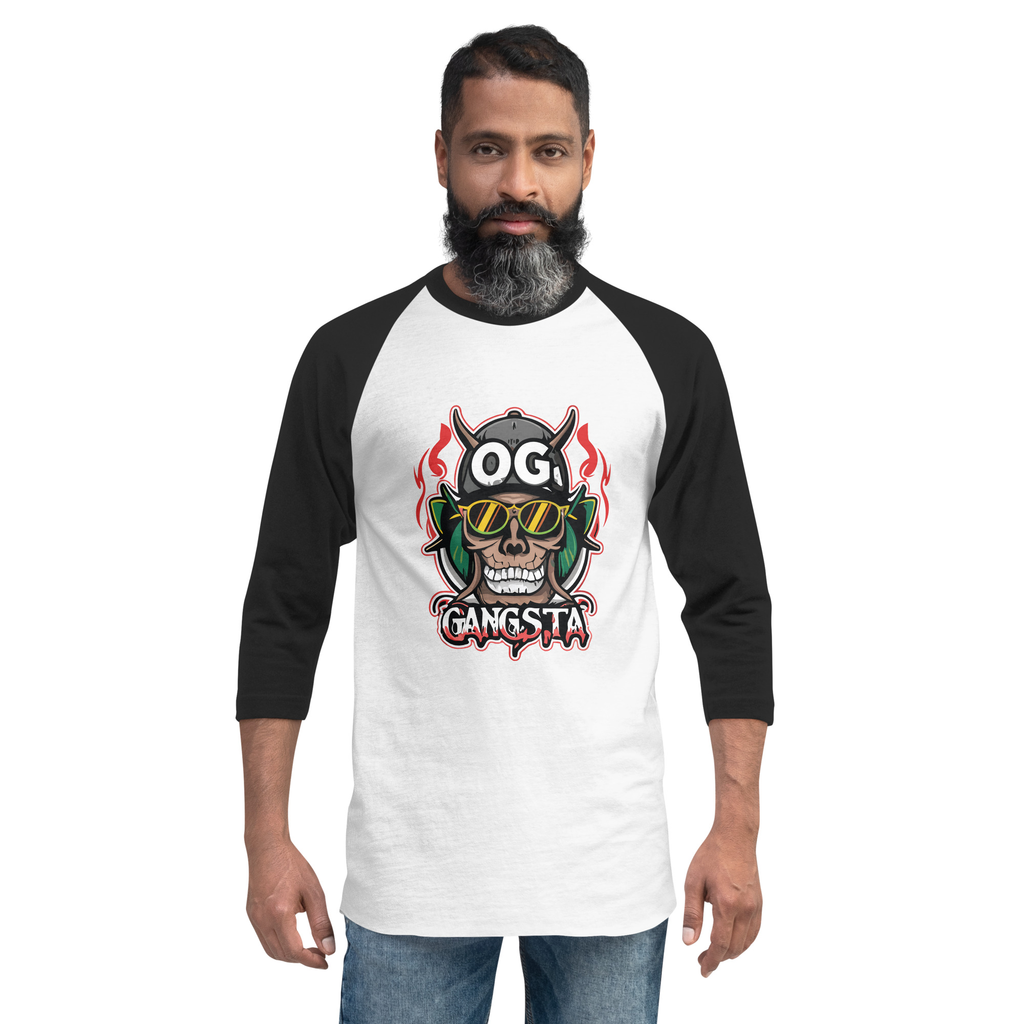 unisex-34-sleeve-raglan-shirt-white-black-front-683419f84eca4.jpg OG Gangsta 3/4 sleeve raglan shirt