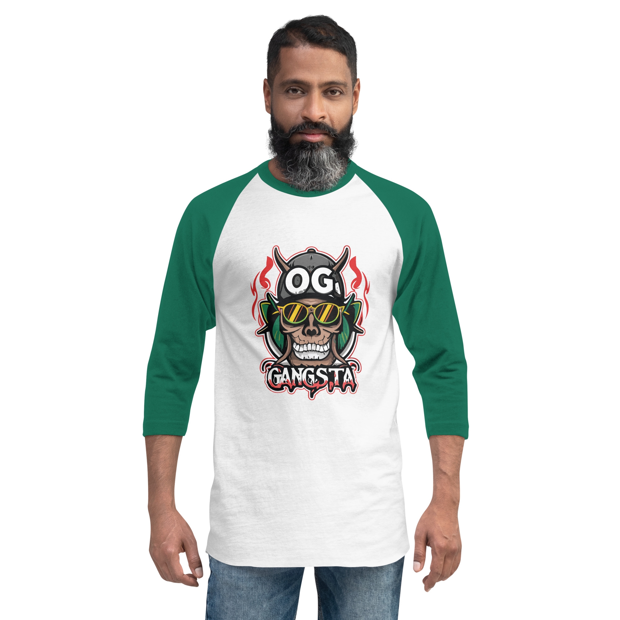 unisex-34-sleeve-raglan-shirt-white-kelly-front-6831c23b884f8.jpg OG Gangsta - 3/4 Sleeve Raglan Shirt