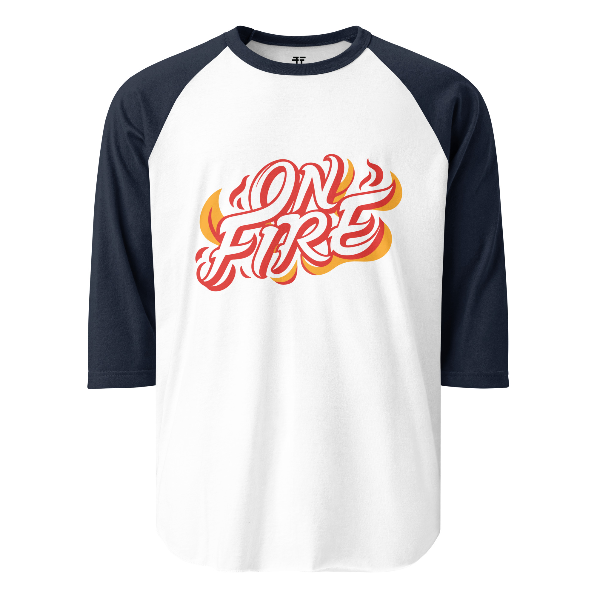 unisex-34-sleeve-raglan-shirt-white-navy-front-683437edc5410.jpg On Fire 3/4 sleeve raglan shirt