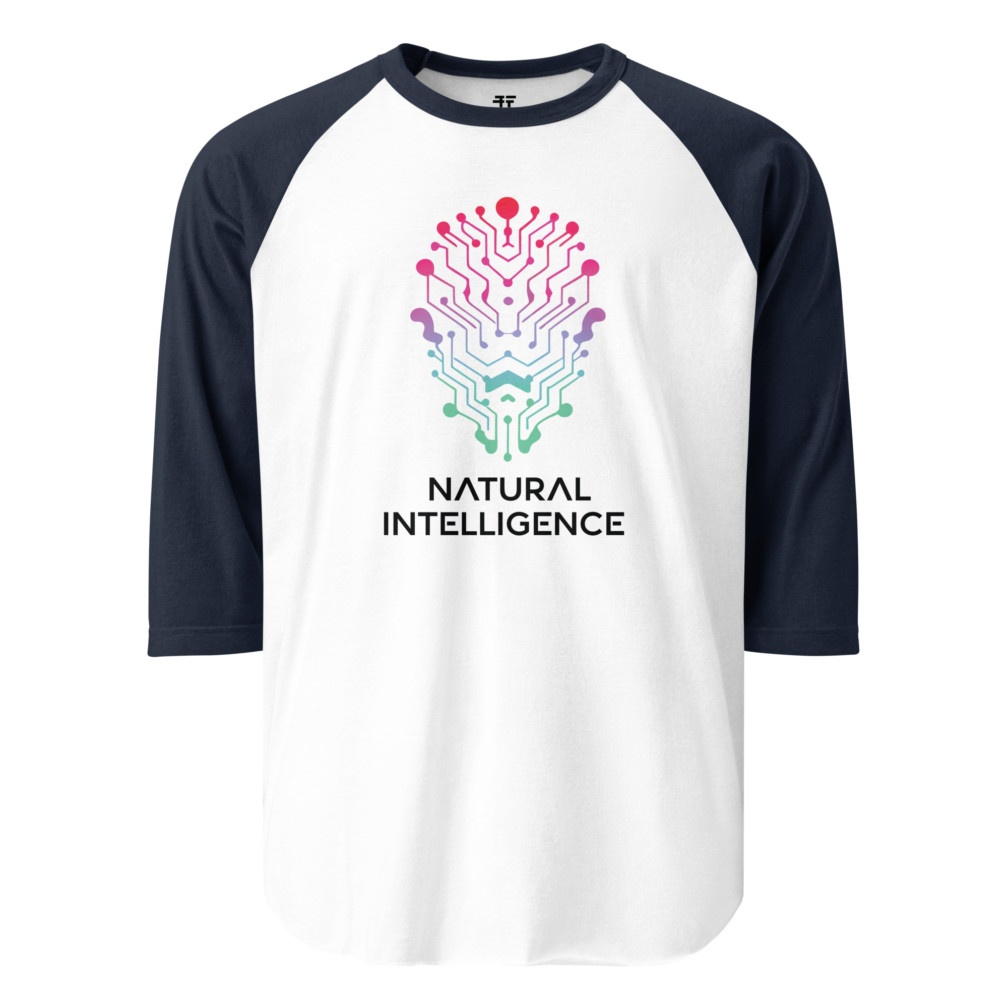 unisex-34-sleeve-raglan-shirt-white-navy-front-6834391893061.jpg Natural Intelligence 3/4 sleeve raglan shirt