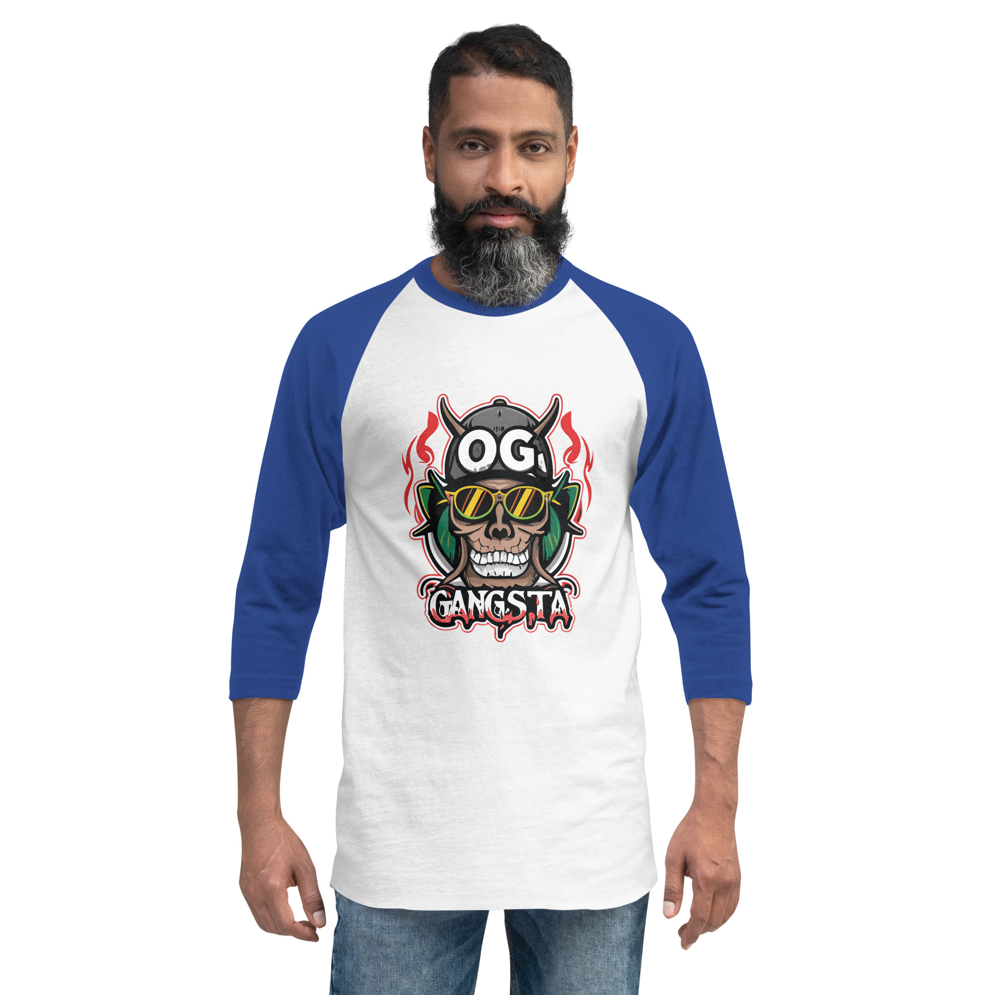unisex-34-sleeve-raglan-shirt-white-royal-front-683419f85255b.jpg OG Gangsta 3/4 sleeve raglan shirt