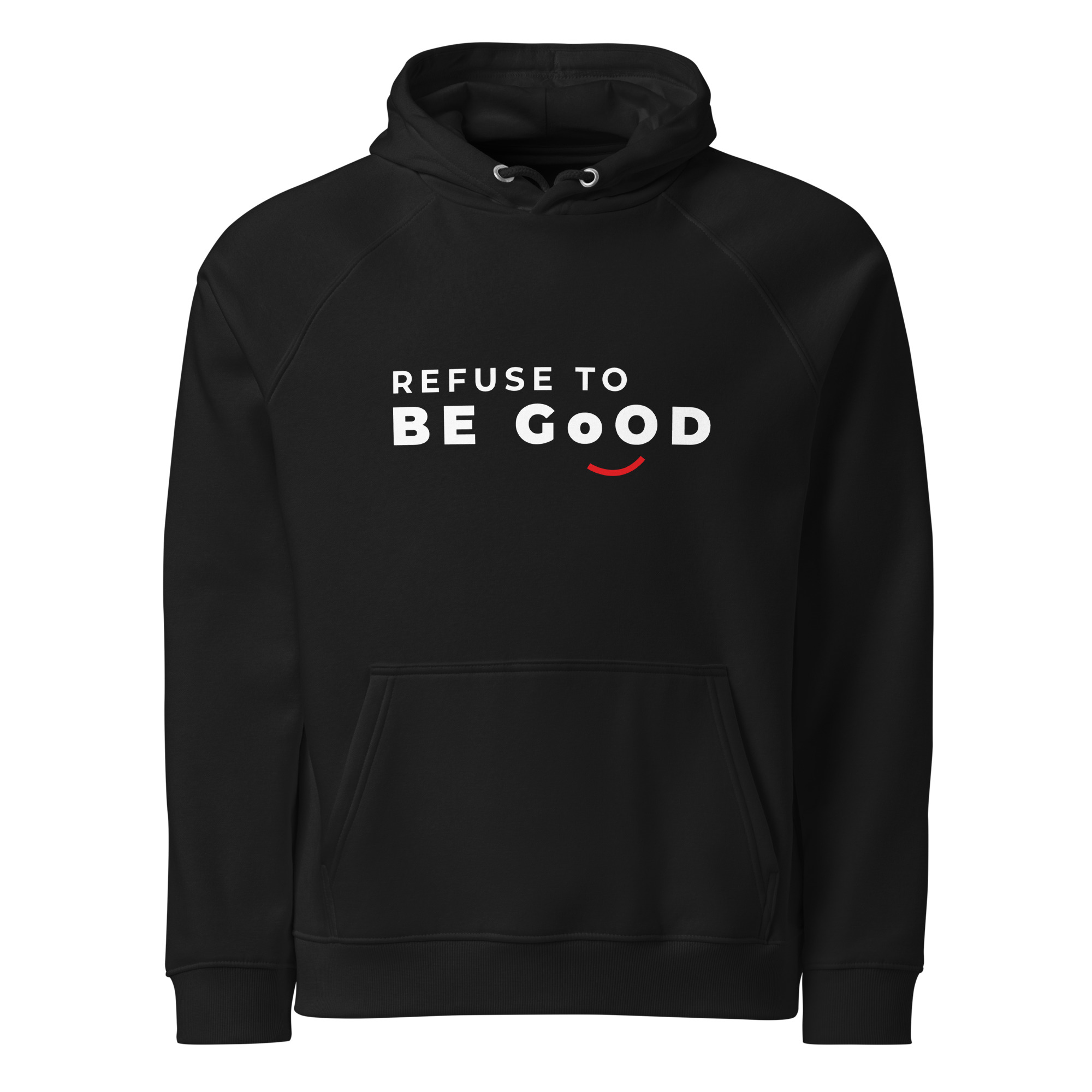 unisex-eco-raglan-hoodie-black-front-68341d4d59023.jpg Refuse to beGood Unisex eco raglan hoodie