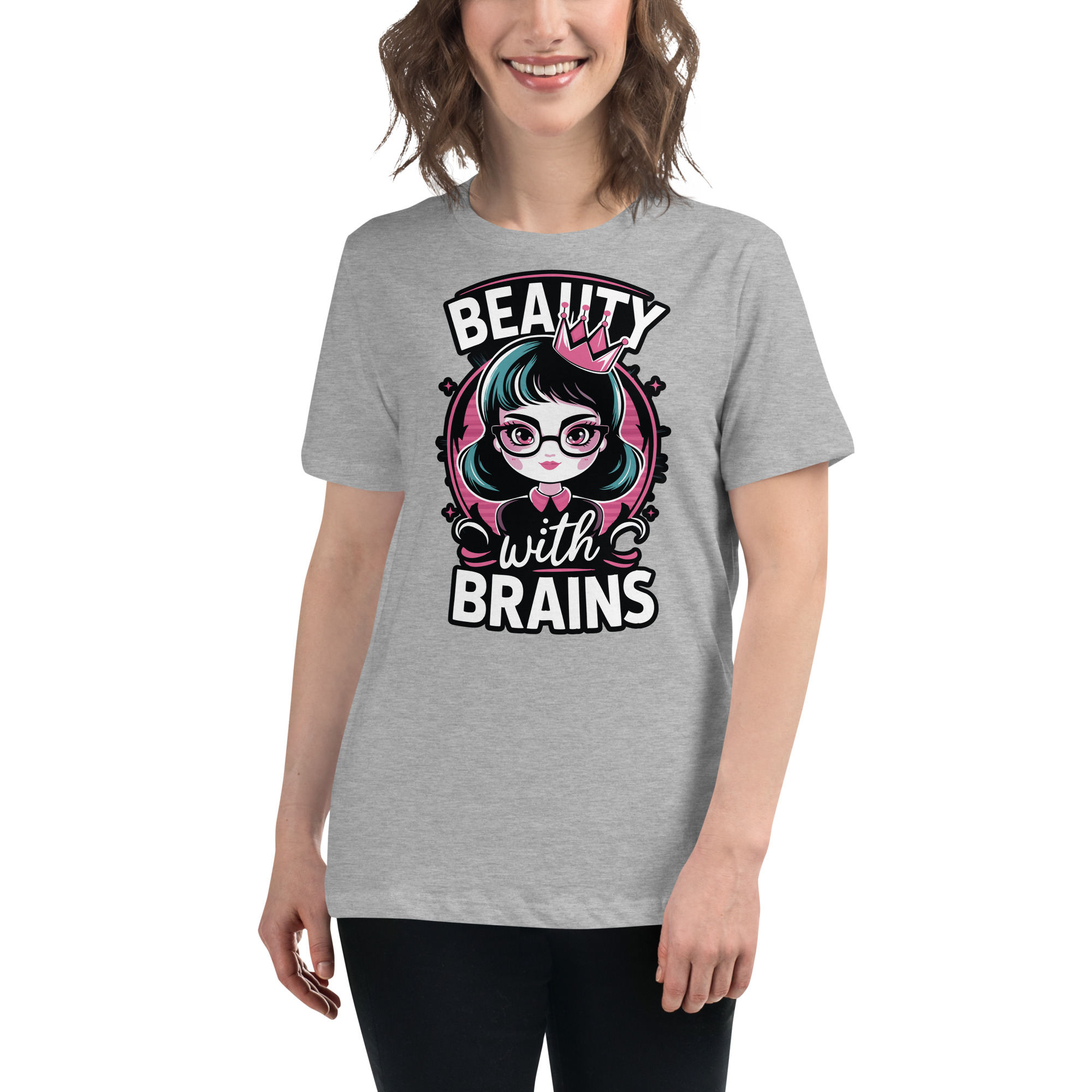 womens-relaxed-t-shirt-athletic-heather-front-68346f2ebde62.jpg Beauty Brains Women's Relaxed T-Shirt