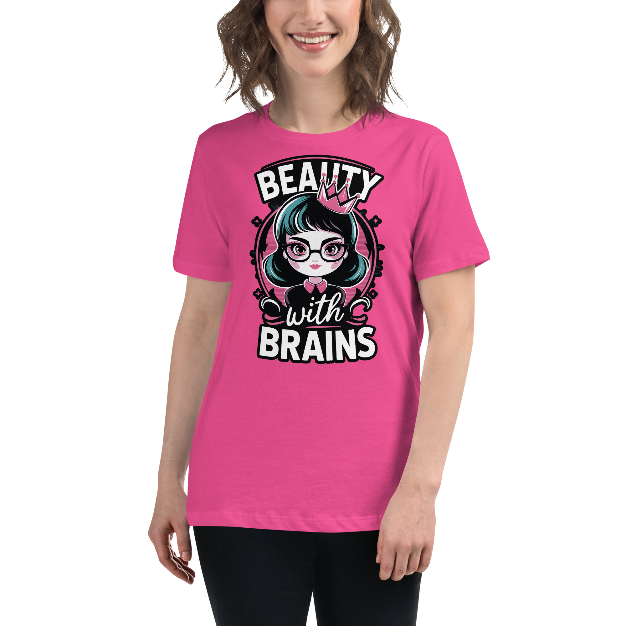womens-relaxed-t-shirt-berry-front-68346f2e6d1b2.jpg Beauty Brains Women's Relaxed T-Shirt