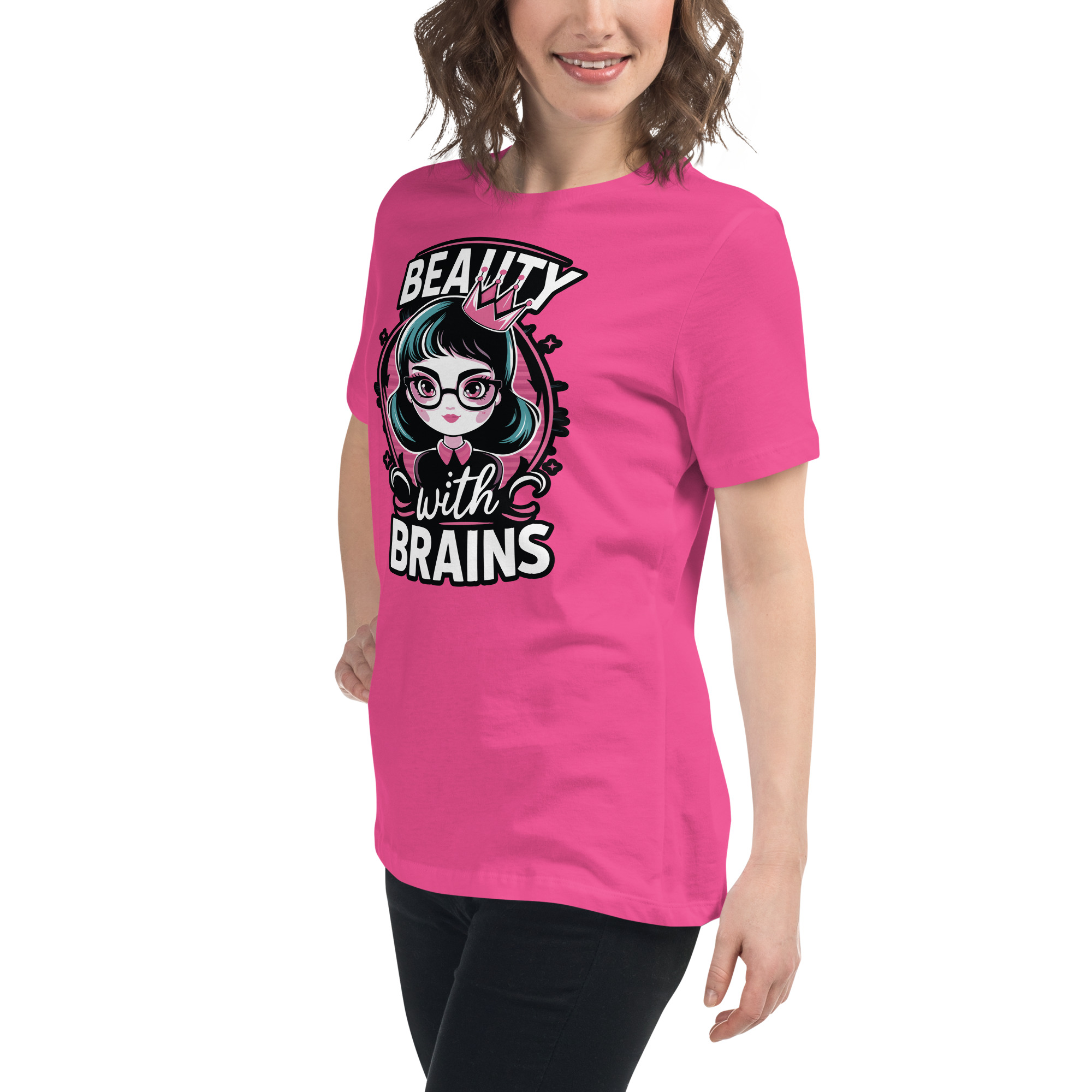womens-relaxed-t-shirt-berry-left-front-68346f2e7344f.jpg Beauty Brains Women's Relaxed T-Shirt