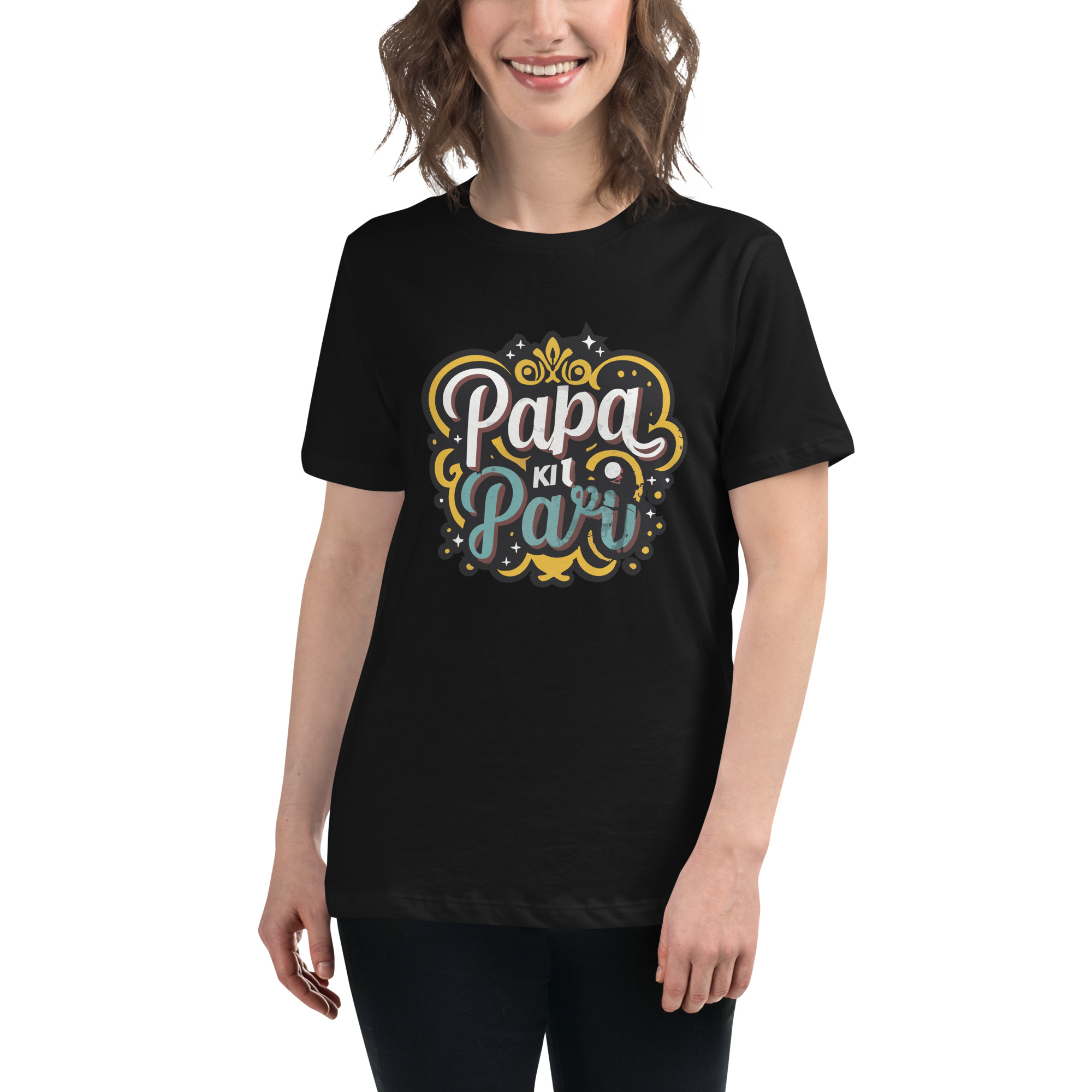 womens-relaxed-t-shirt-black-front-6832e1e783517.jpg Papa ki Pari Women's Relaxed T-Shirt