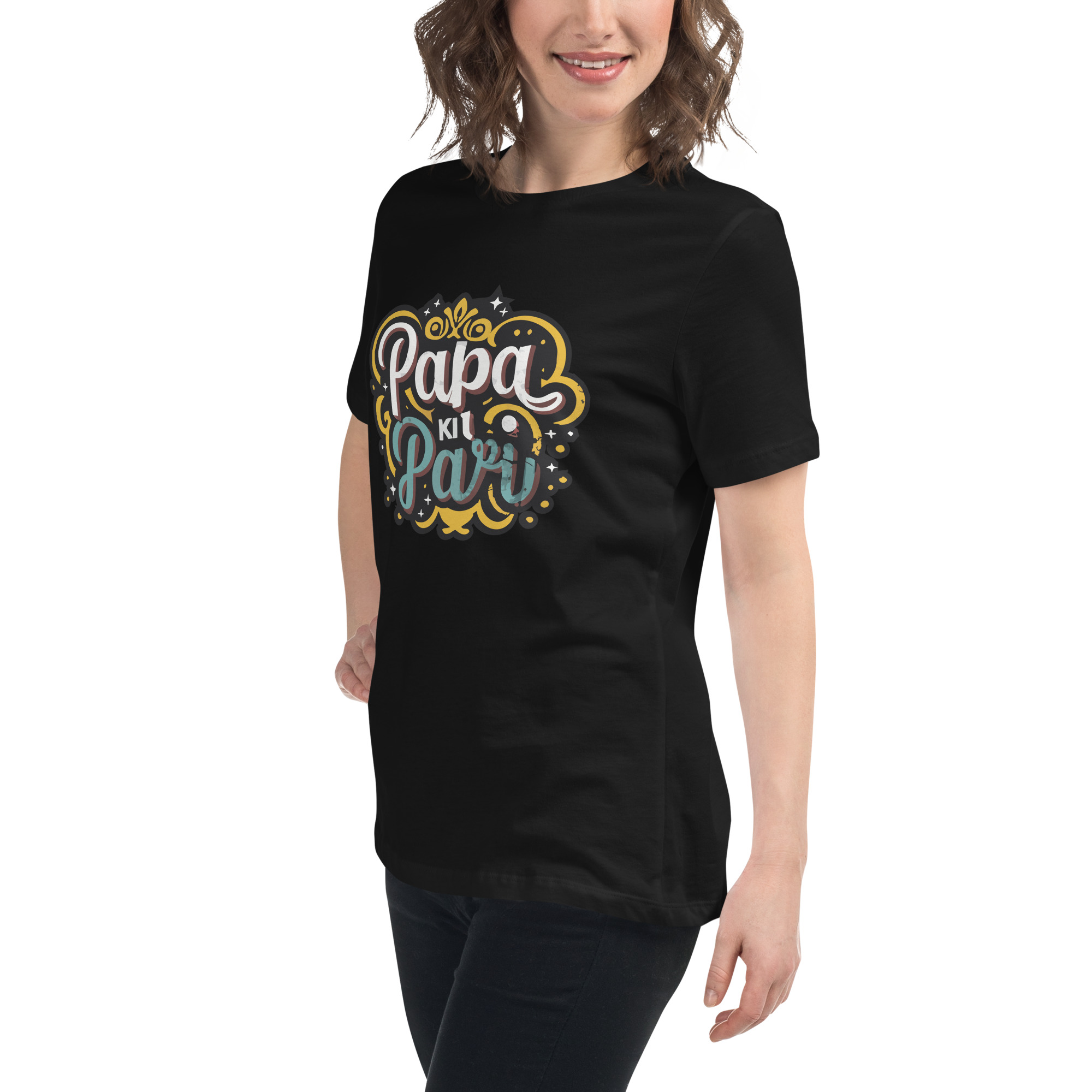 womens-relaxed-t-shirt-black-left-front-6832e1e784c56.jpg Papa ki Pari Women's Relaxed T-Shirt