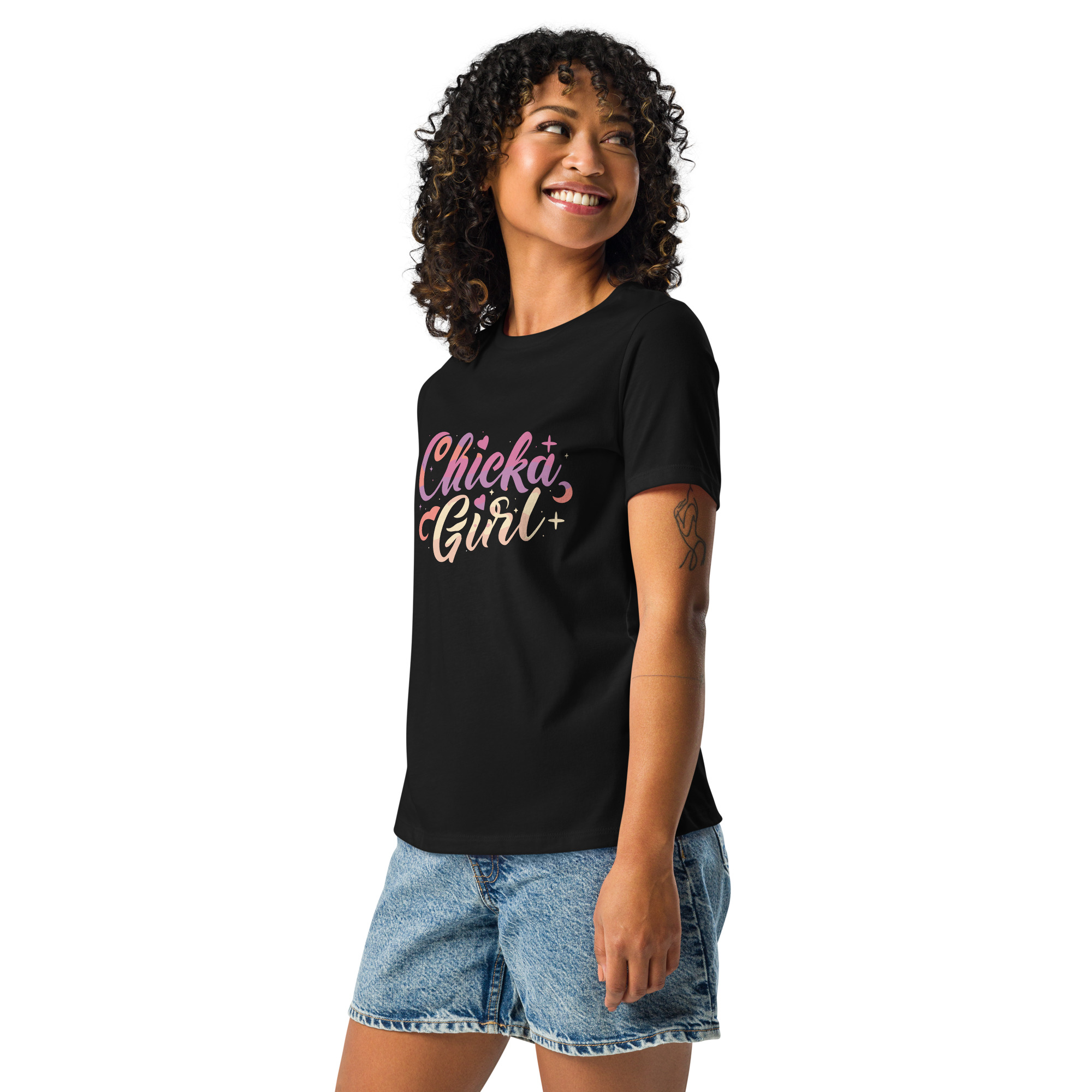 womens-relaxed-t-shirt-black-left-front-6832e24c50f70.jpg Chicka Girl Women's Relaxed T-Shirt