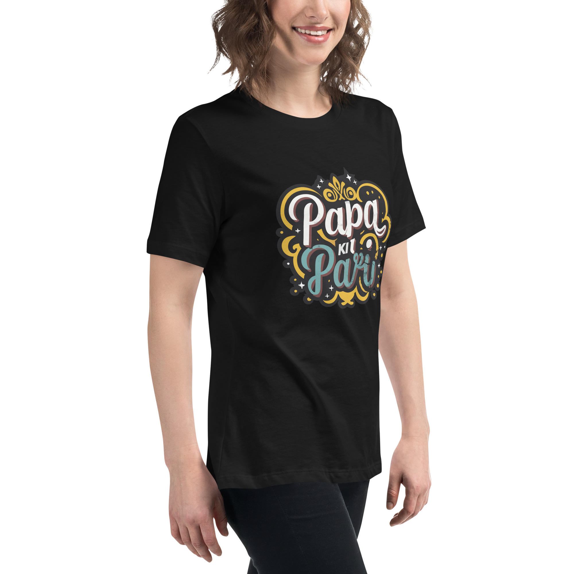 womens-relaxed-t-shirt-black-right-front-6832e1e7861c1.jpg Papa ki Pari Women's Relaxed T-Shirt
