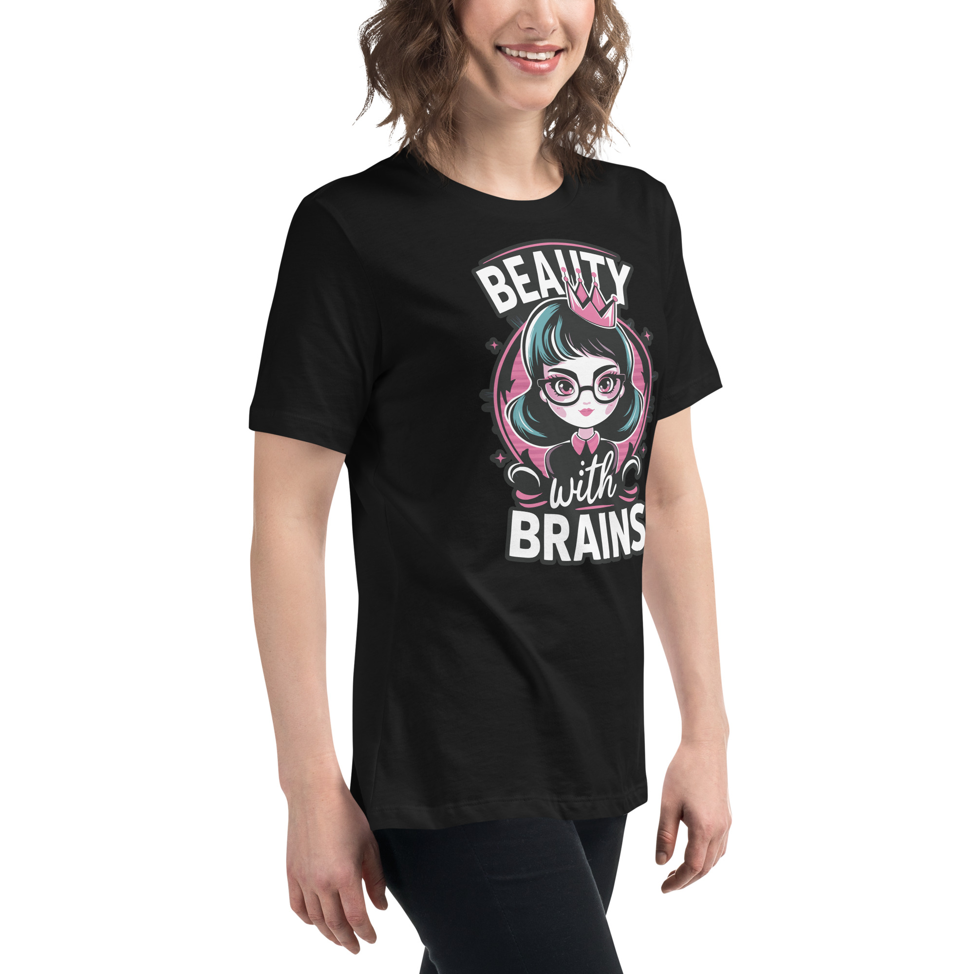 womens-relaxed-t-shirt-black-right-front-68346f2e46156.jpg Beauty Brains Women's Relaxed T-Shirt