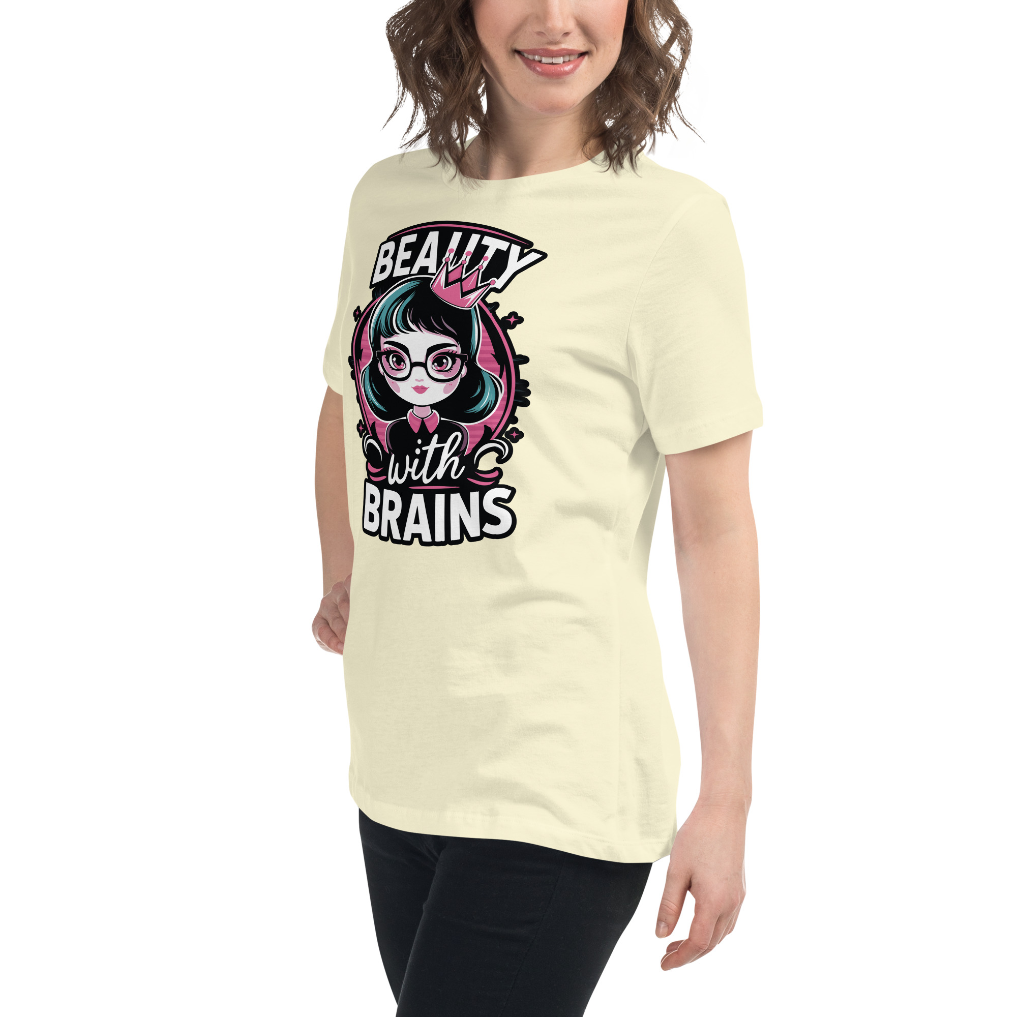 womens-relaxed-t-shirt-citron-left-front-68346f2f4705a.jpg Beauty Brains Women's Relaxed T-Shirt