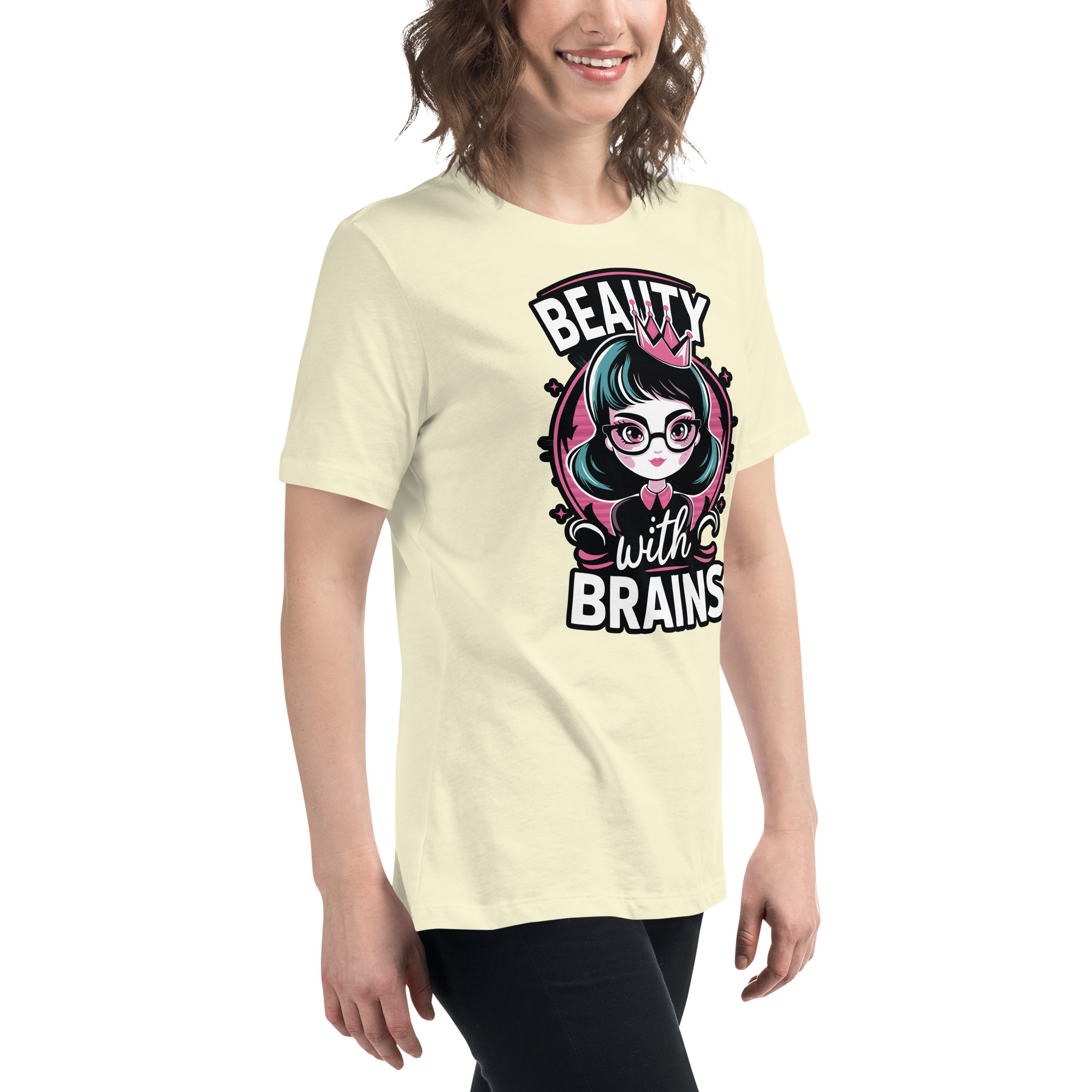 womens-relaxed-t-shirt-citron-right-front-68346f2f54c2a.jpg Beauty Brains Women's Relaxed T-Shirt