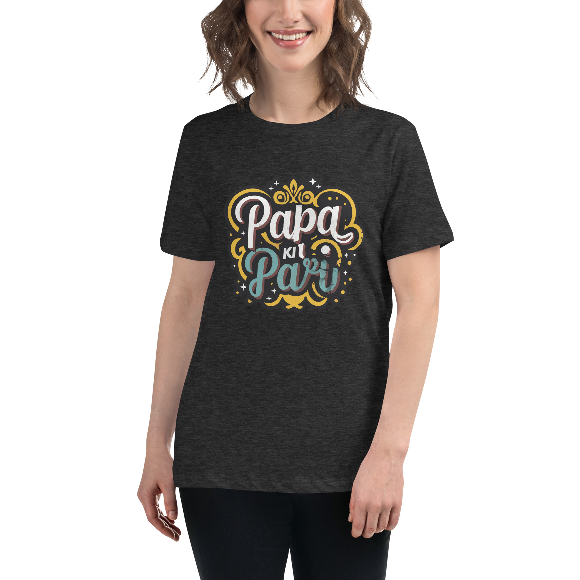 womens-relaxed-t-shirt-dark-grey-heather-front-6832e1e7879c8.jpg Papa ki Pari Women's Relaxed T-Shirt