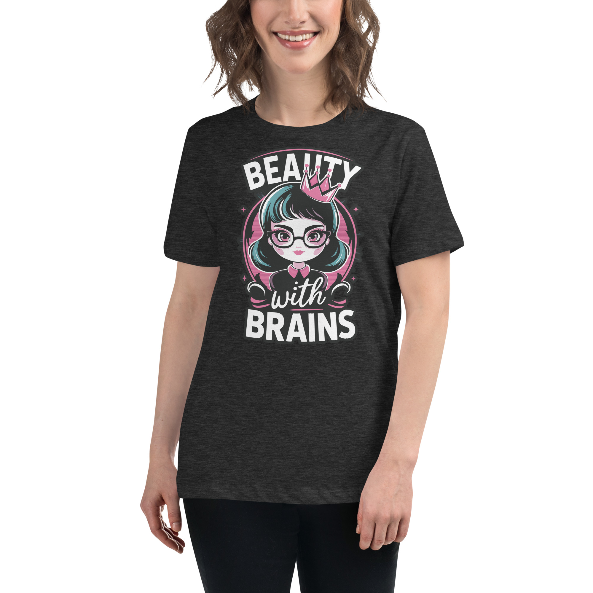 womens-relaxed-t-shirt-dark-grey-heather-front-68346f2e47aaf.jpg Beauty Brains Women's Relaxed T-Shirt
