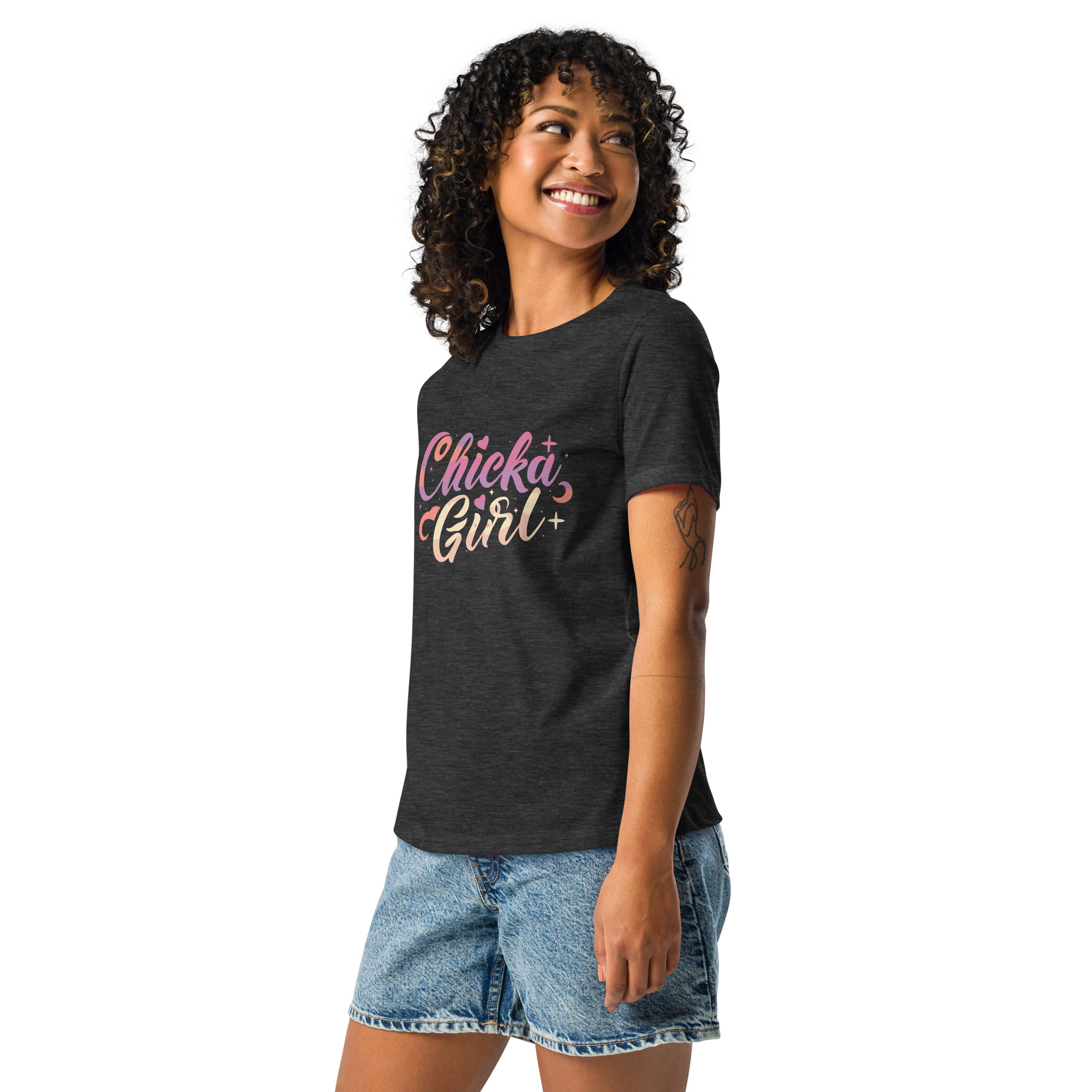 womens-relaxed-t-shirt-dark-grey-heather-left-front-6832e24c54bac.jpg Chicka Girl Women's Relaxed T-Shirt