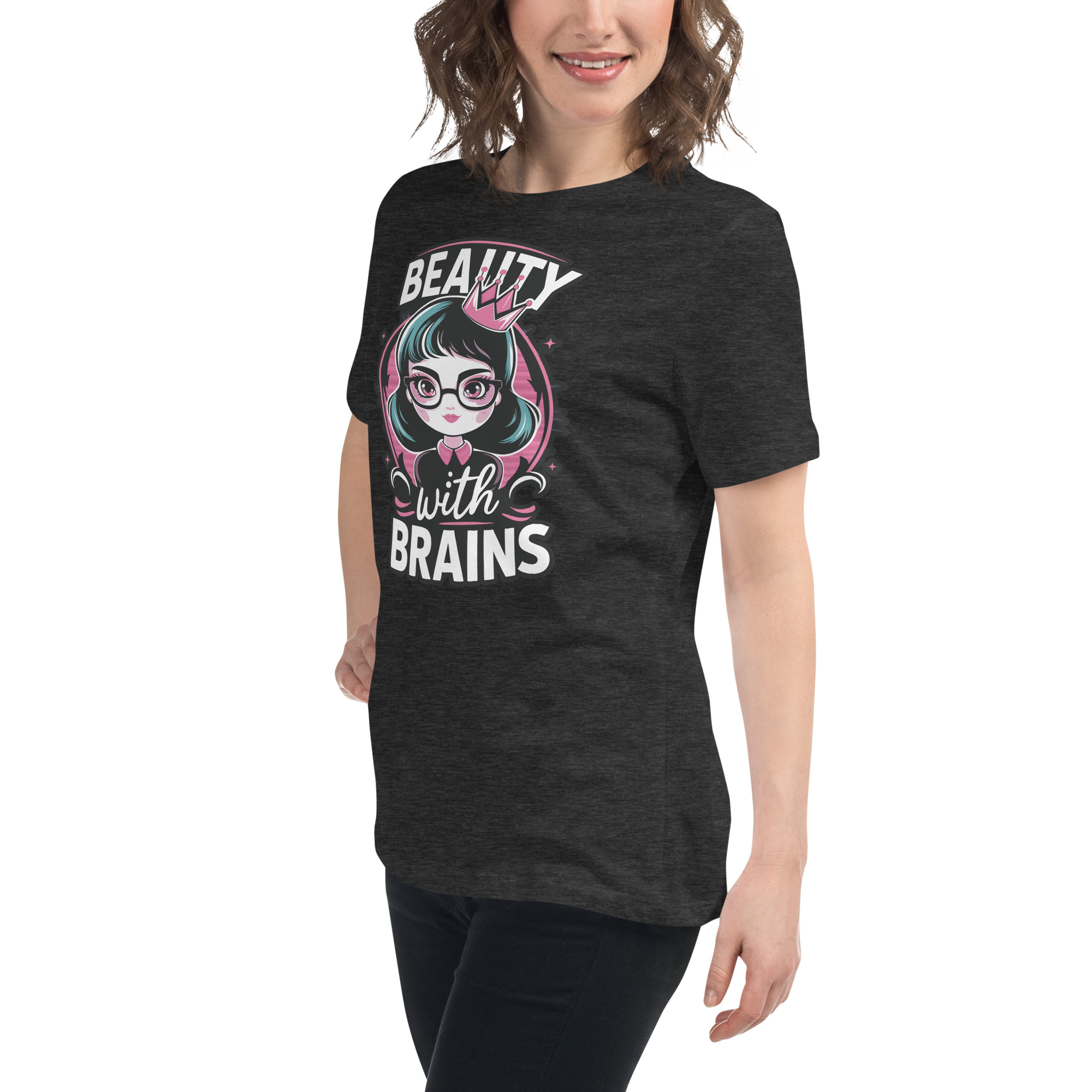 womens-relaxed-t-shirt-dark-grey-heather-left-front-68346f2e49cc7.jpg Beauty Brains Women's Relaxed T-Shirt
