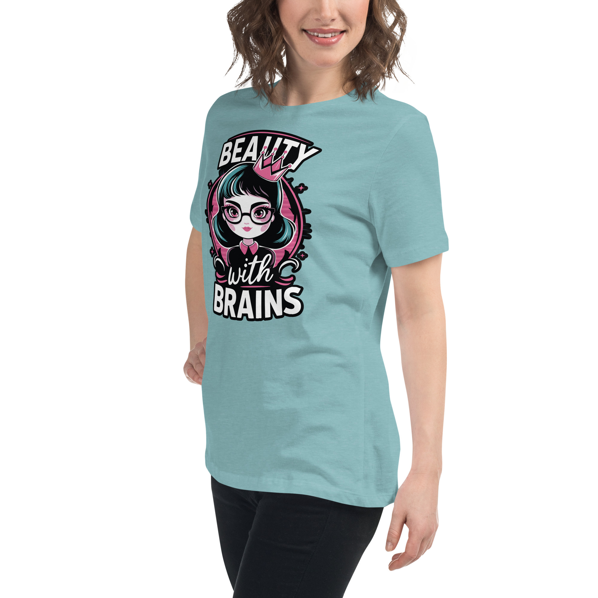 womens-relaxed-t-shirt-heather-blue-lagoon-left-front-68346f2eaf797.jpg Beauty Brains Women's Relaxed T-Shirt