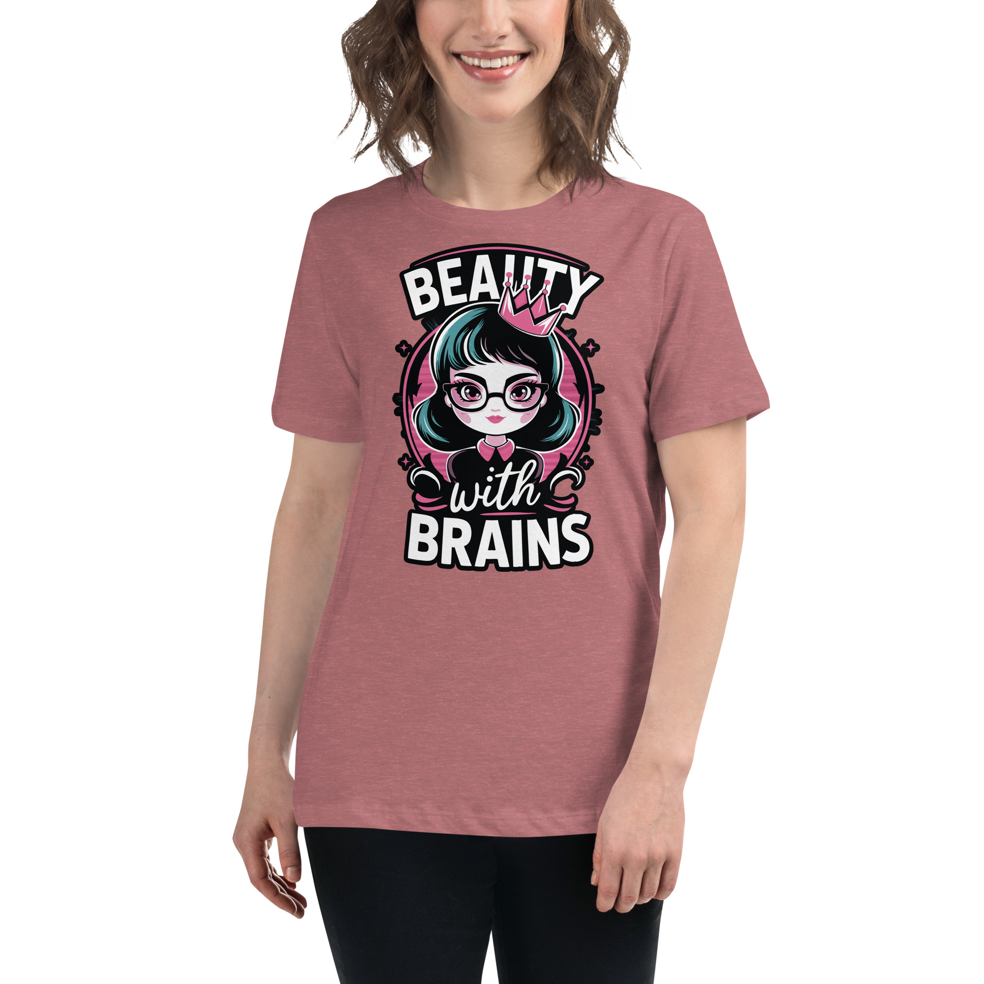 womens-relaxed-t-shirt-heather-mauve-front-68346f2e7fef3.jpg Beauty Brains Women's Relaxed T-Shirt