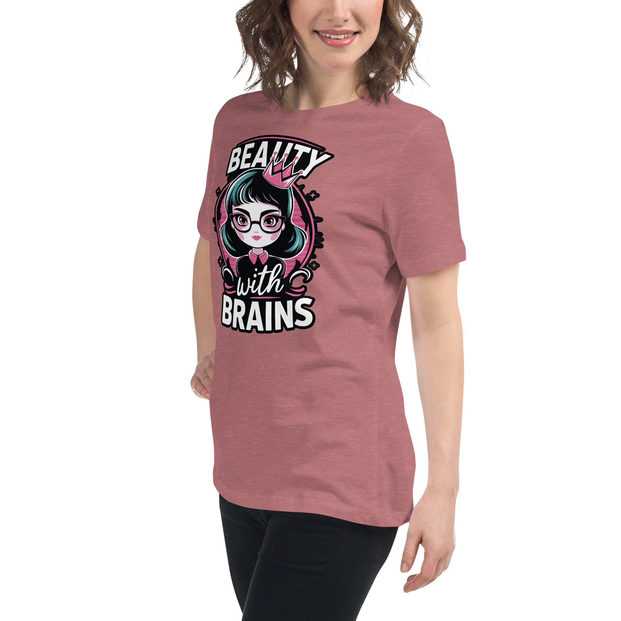 womens-relaxed-t-shirt-heather-mauve-left-front-68346f2e856e9.jpg Beauty Brains Women's Relaxed T-Shirt