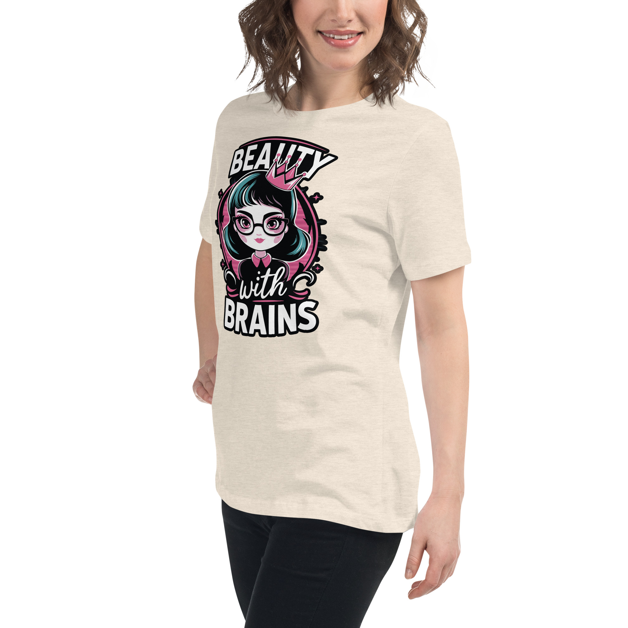 womens-relaxed-t-shirt-heather-prism-natural-left-front-68346f2f21c1d.jpg Beauty Brains Women's Relaxed T-Shirt