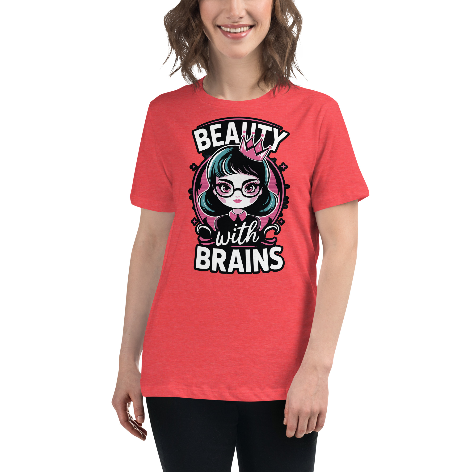womens-relaxed-t-shirt-heather-red-front-68346f2e5a6e2.jpg Beauty Brains Women's Relaxed T-Shirt