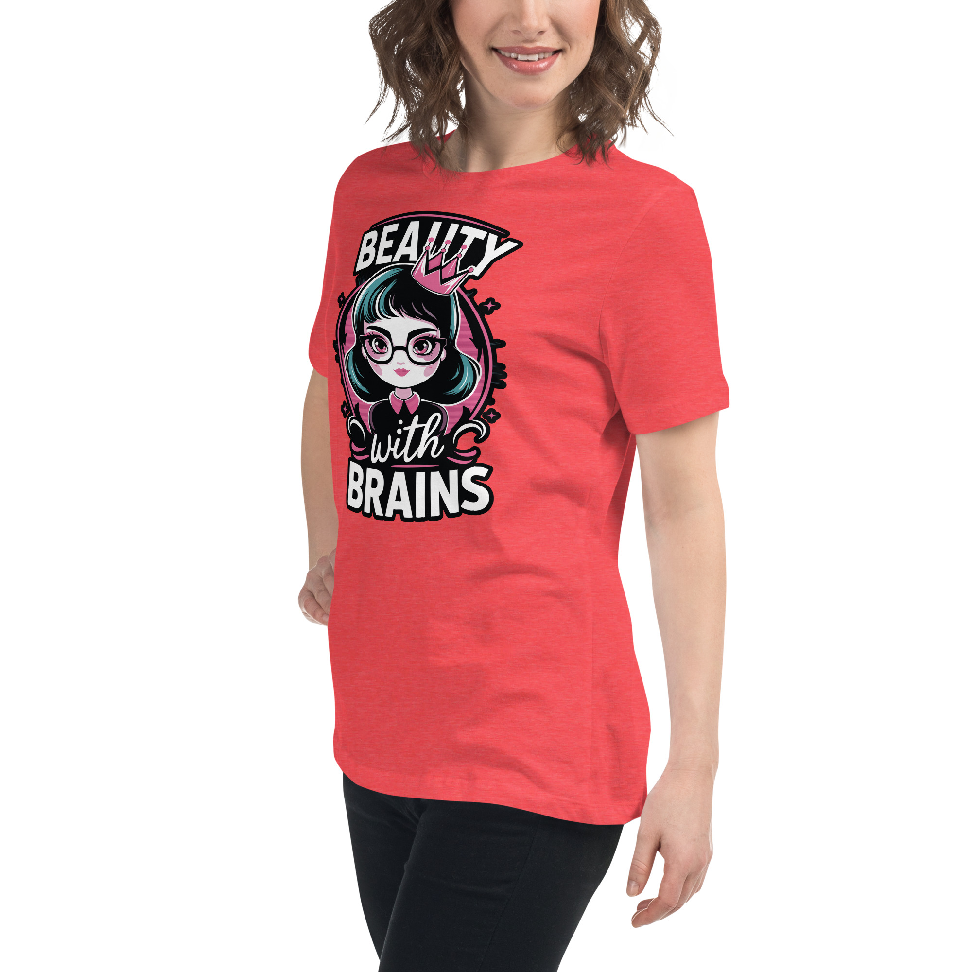 womens-relaxed-t-shirt-heather-red-left-front-68346f2e5e860.jpg Beauty Brains Women's Relaxed T-Shirt