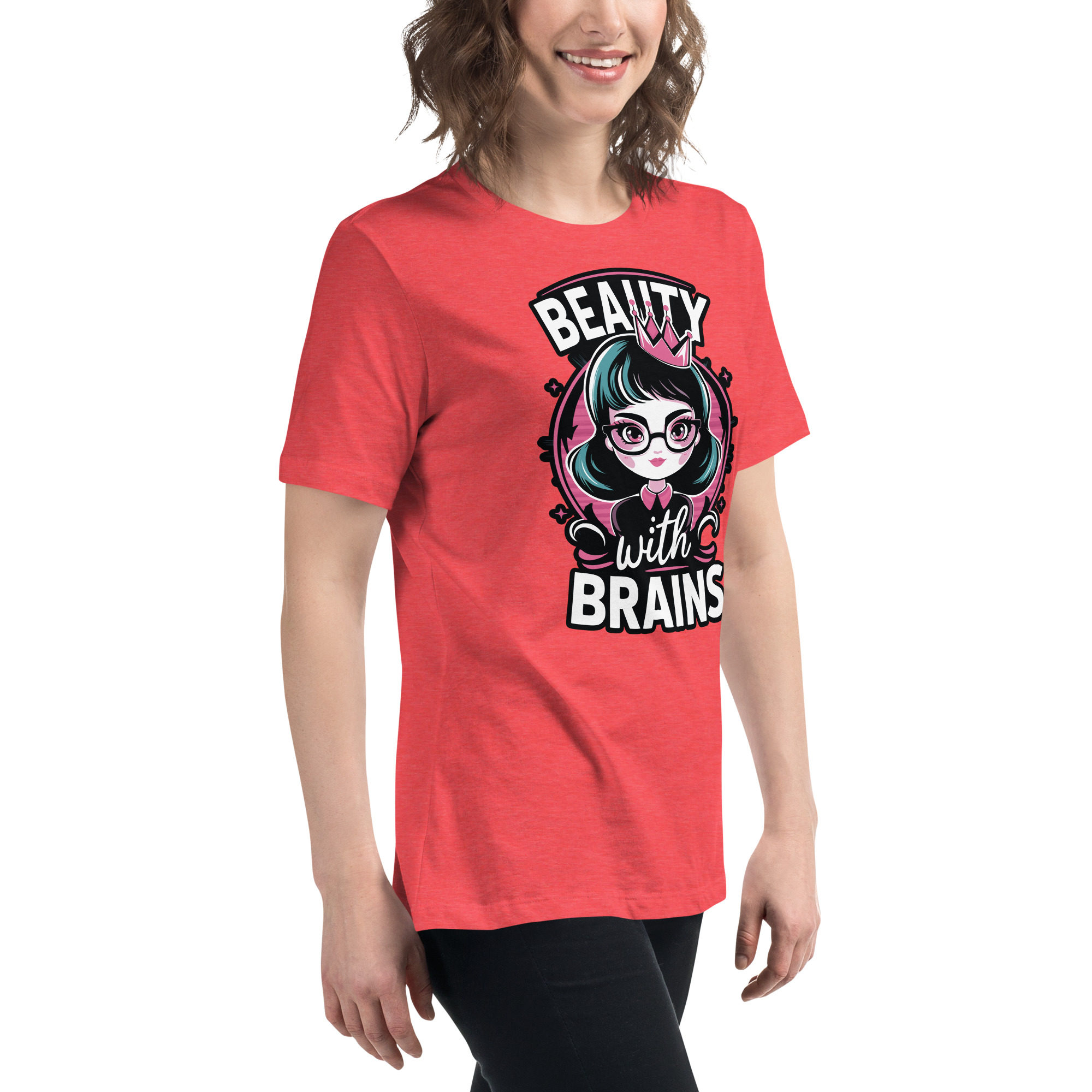 womens-relaxed-t-shirt-heather-red-right-front-68346f2e62c22.jpg Beauty Brains Women's Relaxed T-Shirt