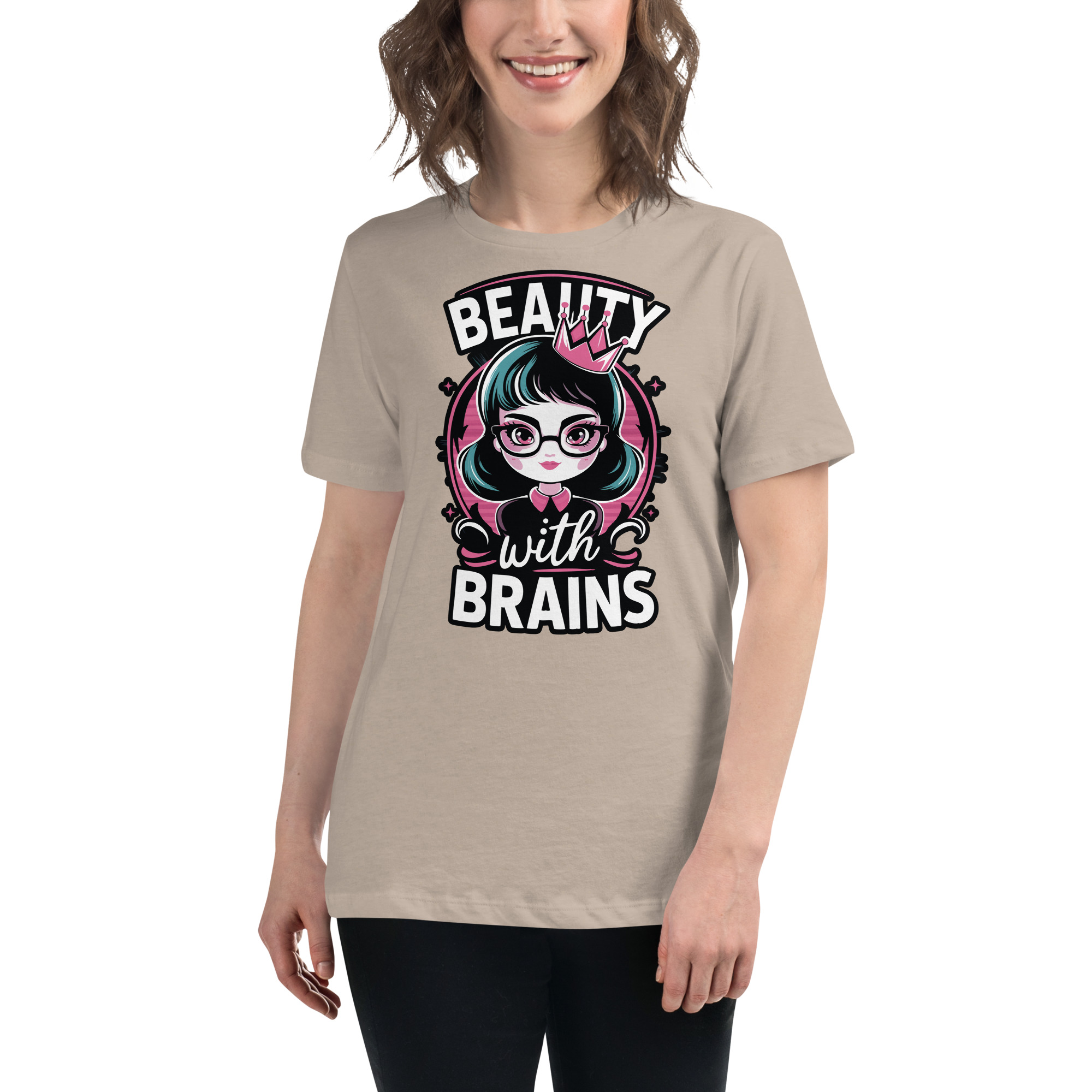 womens-relaxed-t-shirt-heather-stone-front-68346f2ed7348.jpg Beauty Brains Women's Relaxed T-Shirt