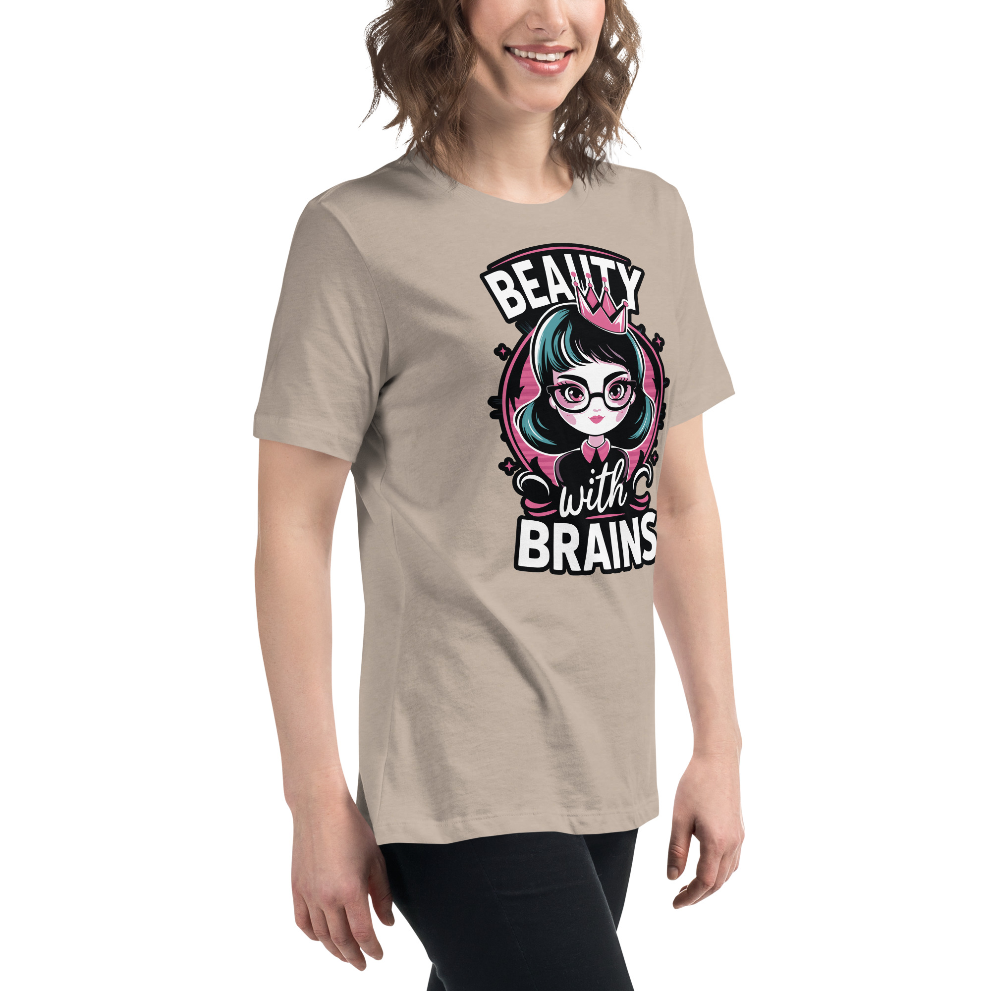 womens-relaxed-t-shirt-heather-stone-right-front-68346f2ee94a3.jpg Beauty Brains Women's Relaxed T-Shirt