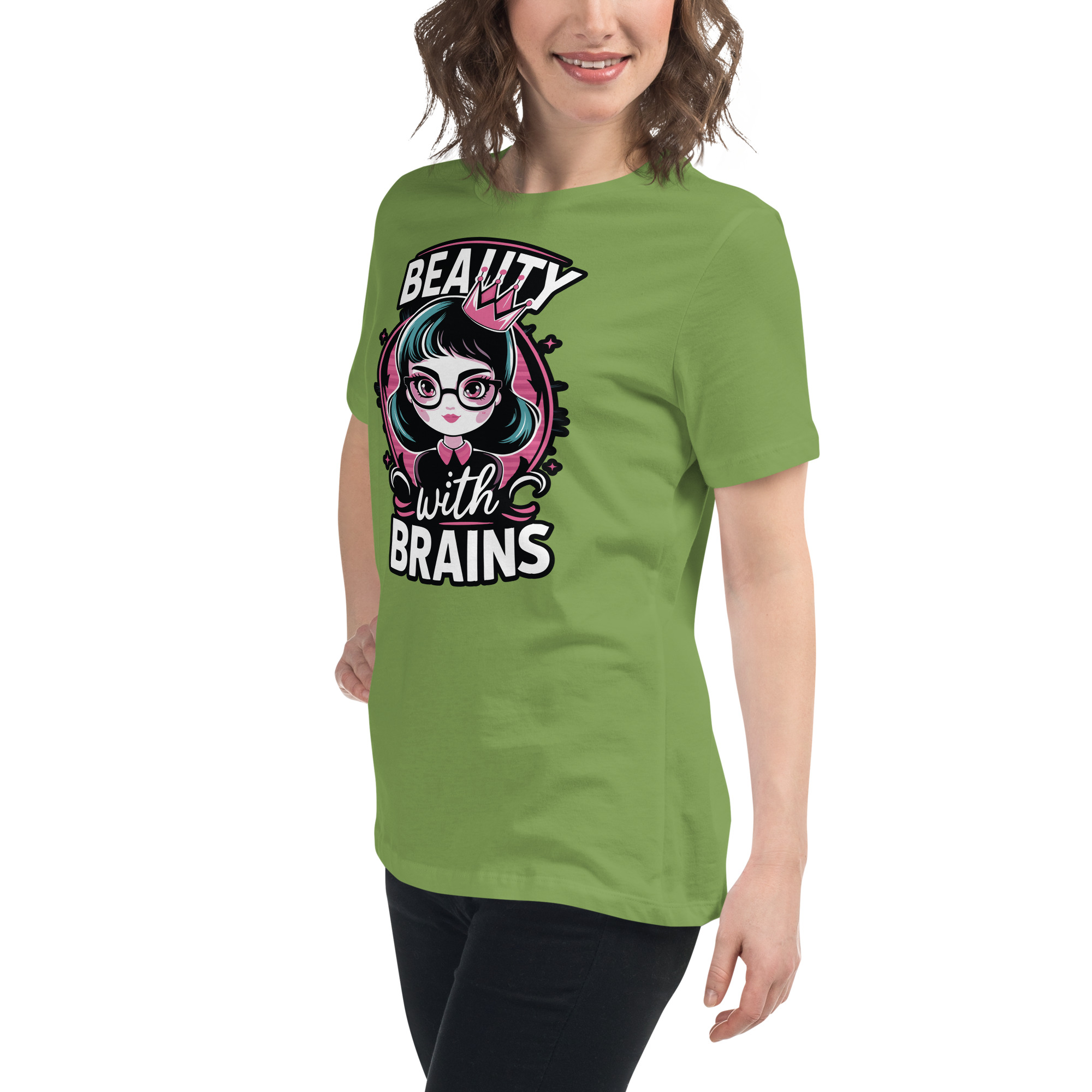 womens-relaxed-t-shirt-leaf-left-front-68346f2e97a62.jpg Beauty Brains Women's Relaxed T-Shirt