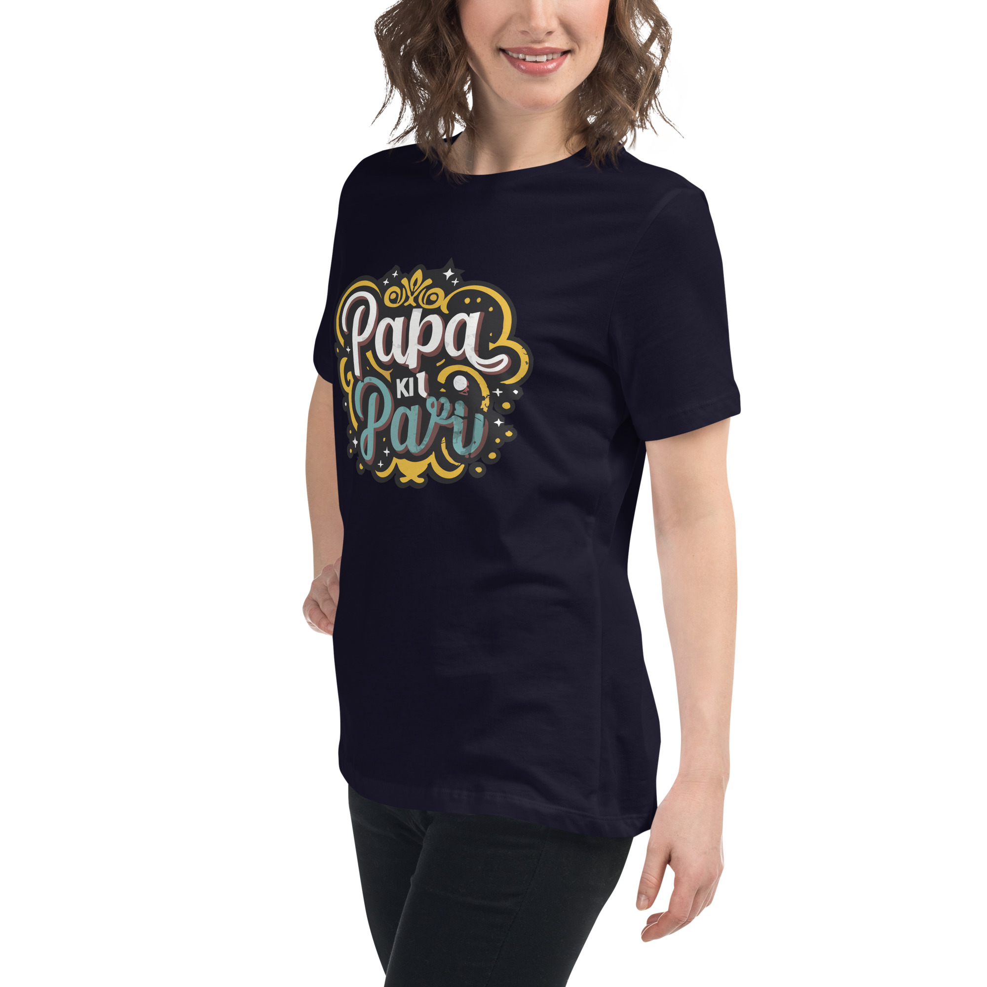 womens-relaxed-t-shirt-navy-left-front-6832e1e781afe.jpg Papa ki Pari Women's Relaxed T-Shirt