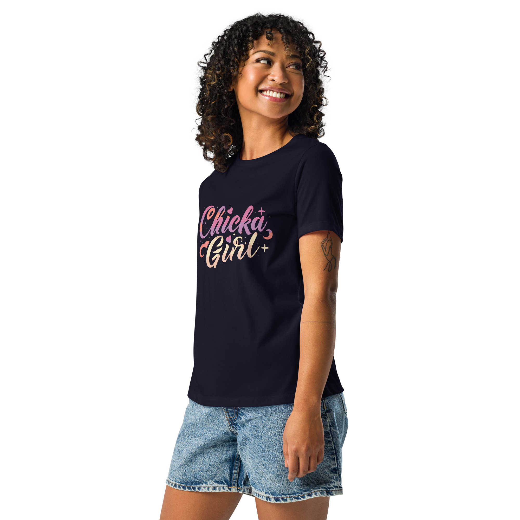 womens-relaxed-t-shirt-navy-left-front-6832e24c4cfe6.jpg Chicka Girl Women's Relaxed T-Shirt