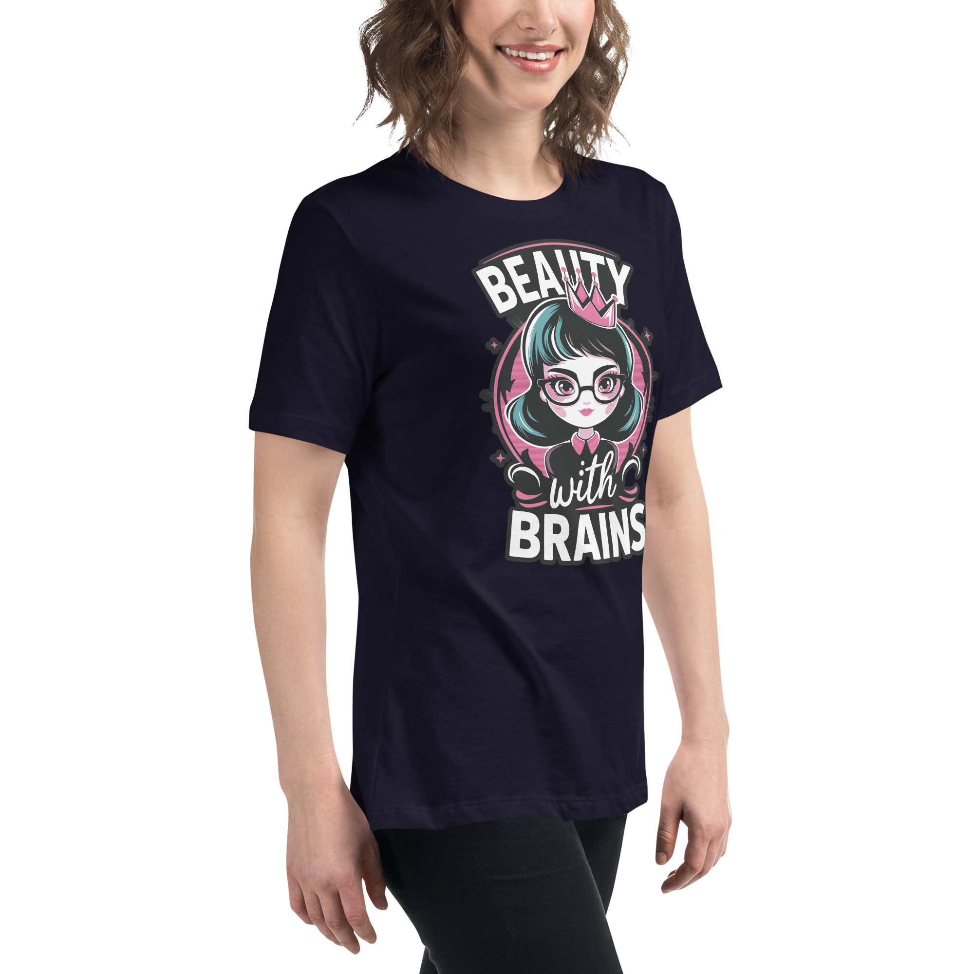 womens-relaxed-t-shirt-navy-right-front-68346f2e42516.jpg Beauty Brains Women's Relaxed T-Shirt