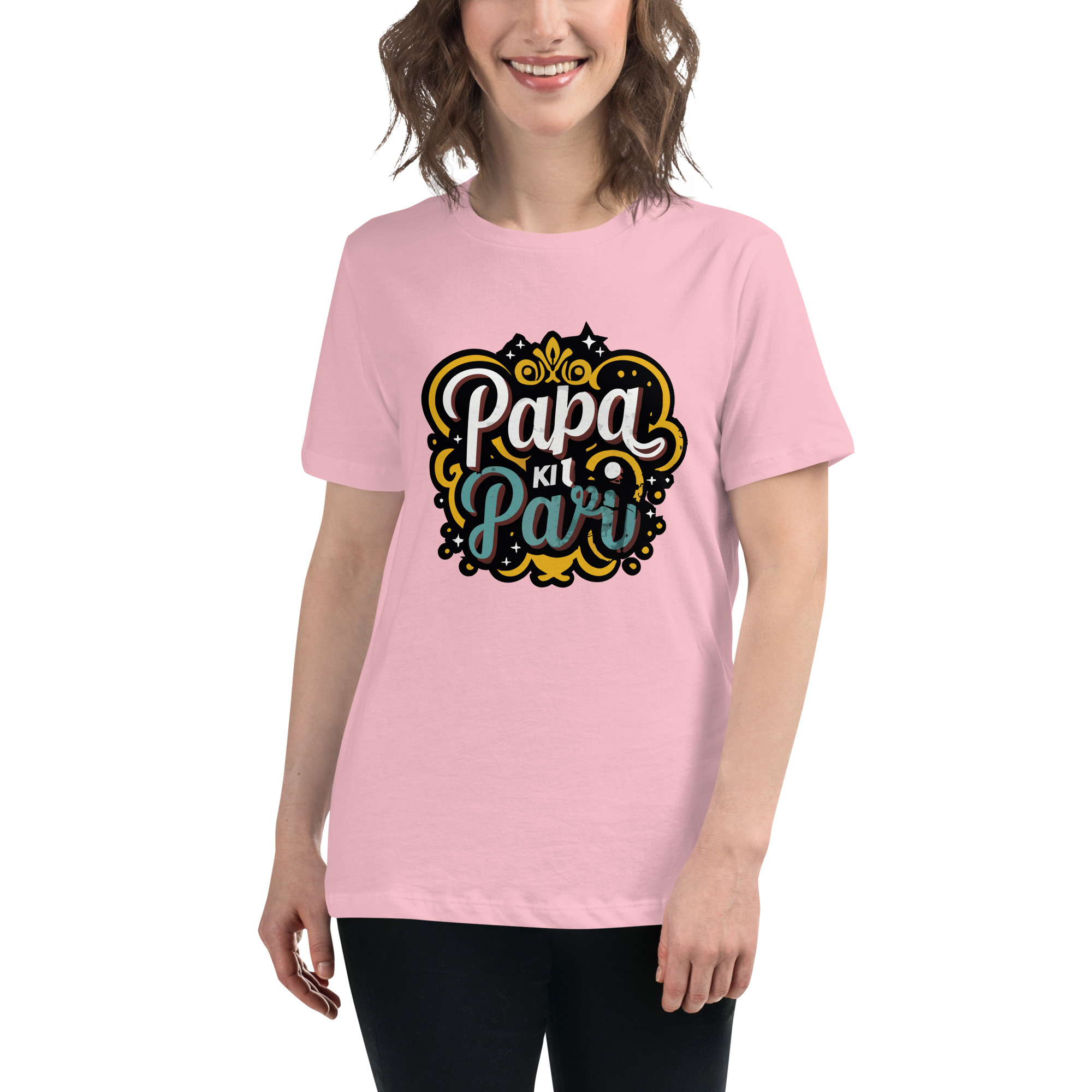womens-relaxed-t-shirt-pink-front-6832e1e7b53c2.jpg Papa ki Pari Women's Relaxed T-Shirt