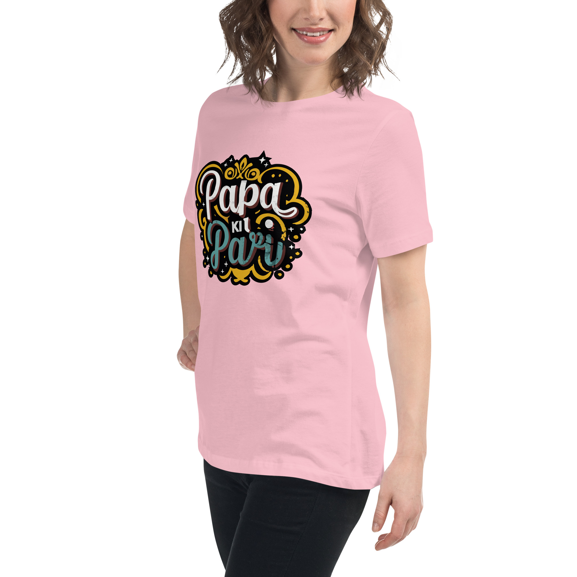 womens-relaxed-t-shirt-pink-left-front-6832e1e7ba071.jpg Papa ki Pari Women's Relaxed T-Shirt