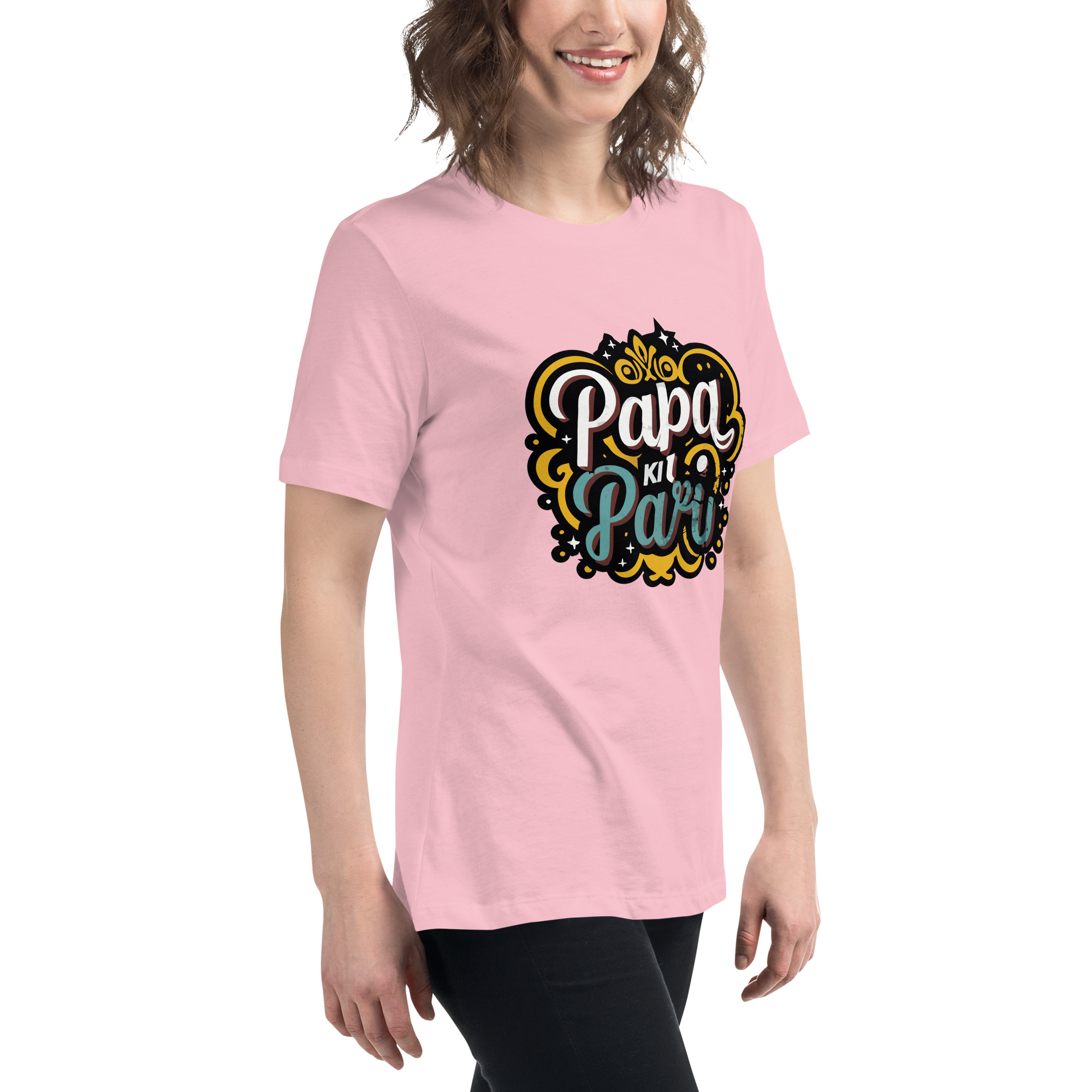 womens-relaxed-t-shirt-pink-right-front-6832e1e7bec5e.jpg Papa ki Pari Women's Relaxed T-Shirt