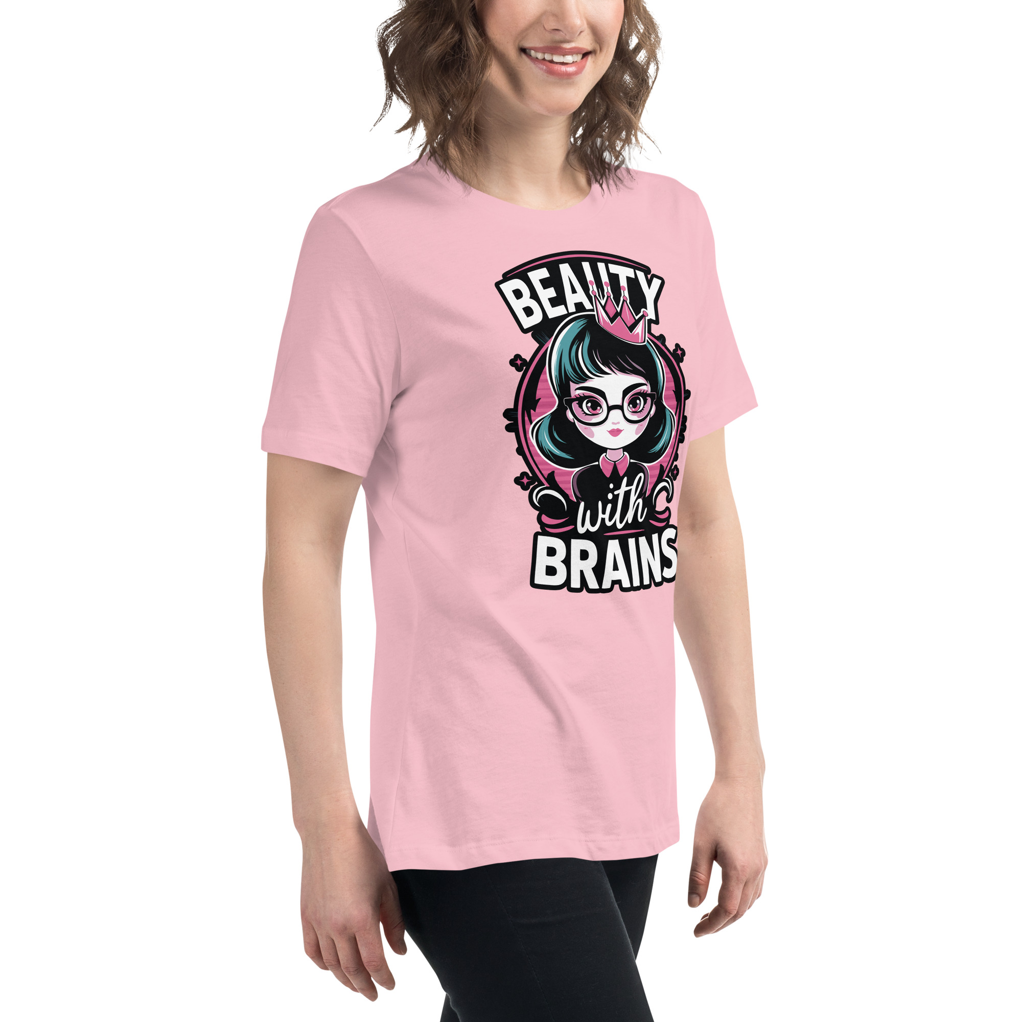 womens-relaxed-t-shirt-pink-right-front-68346f2f149f5.jpg Beauty Brains Women's Relaxed T-Shirt