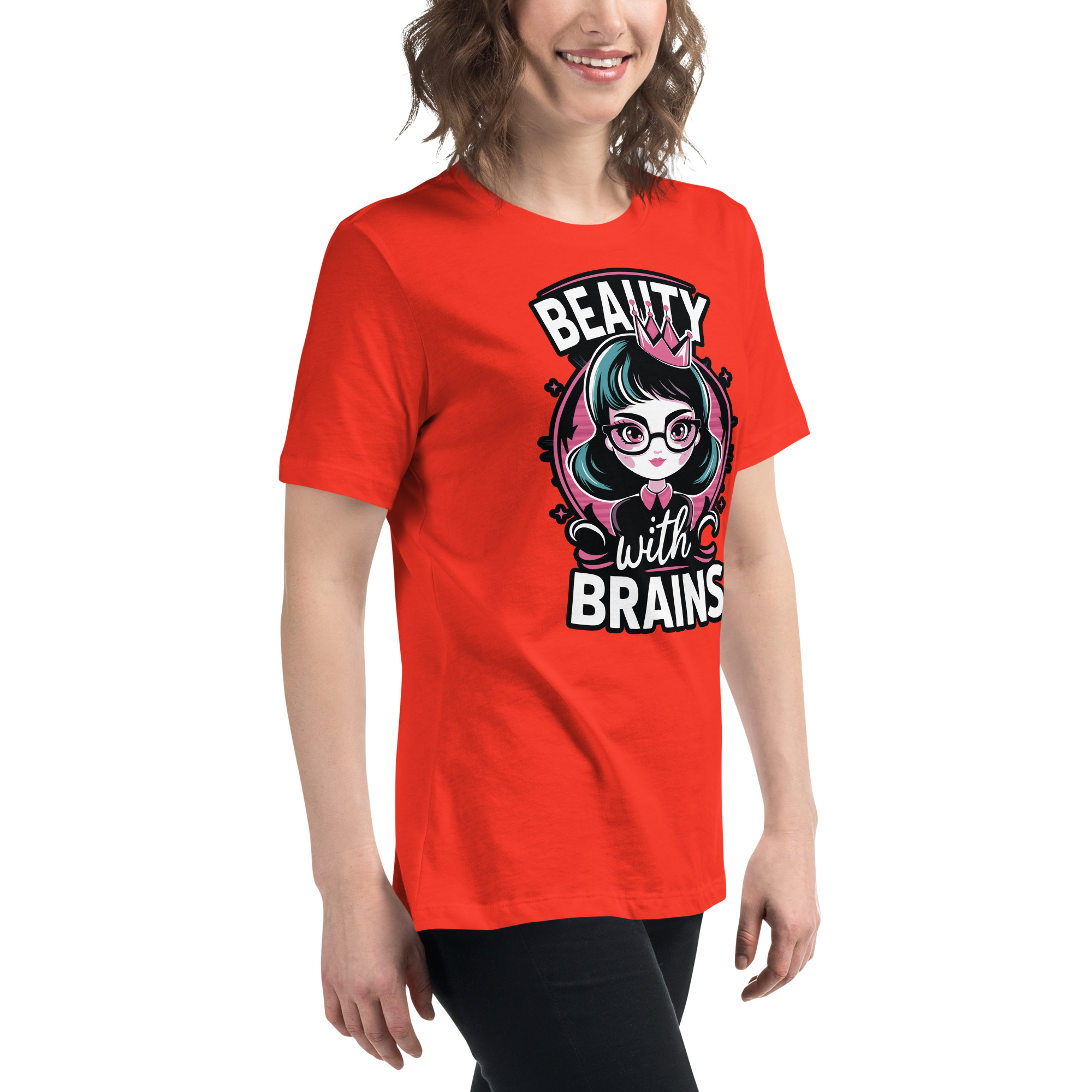 womens-relaxed-t-shirt-poppy-right-front-68346f2e56449.jpg Beauty Brains Women's Relaxed T-Shirt