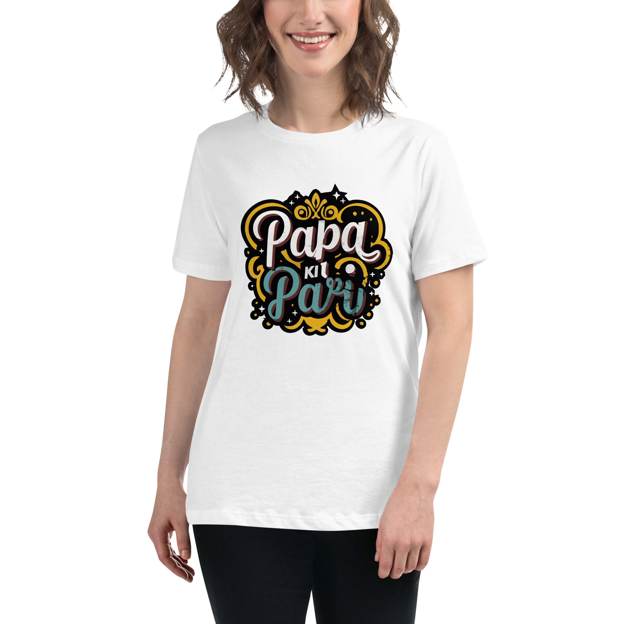 womens-relaxed-t-shirt-white-front-6832e1e7d3d7e.jpg Papa ki Pari Women's Relaxed T-Shirt