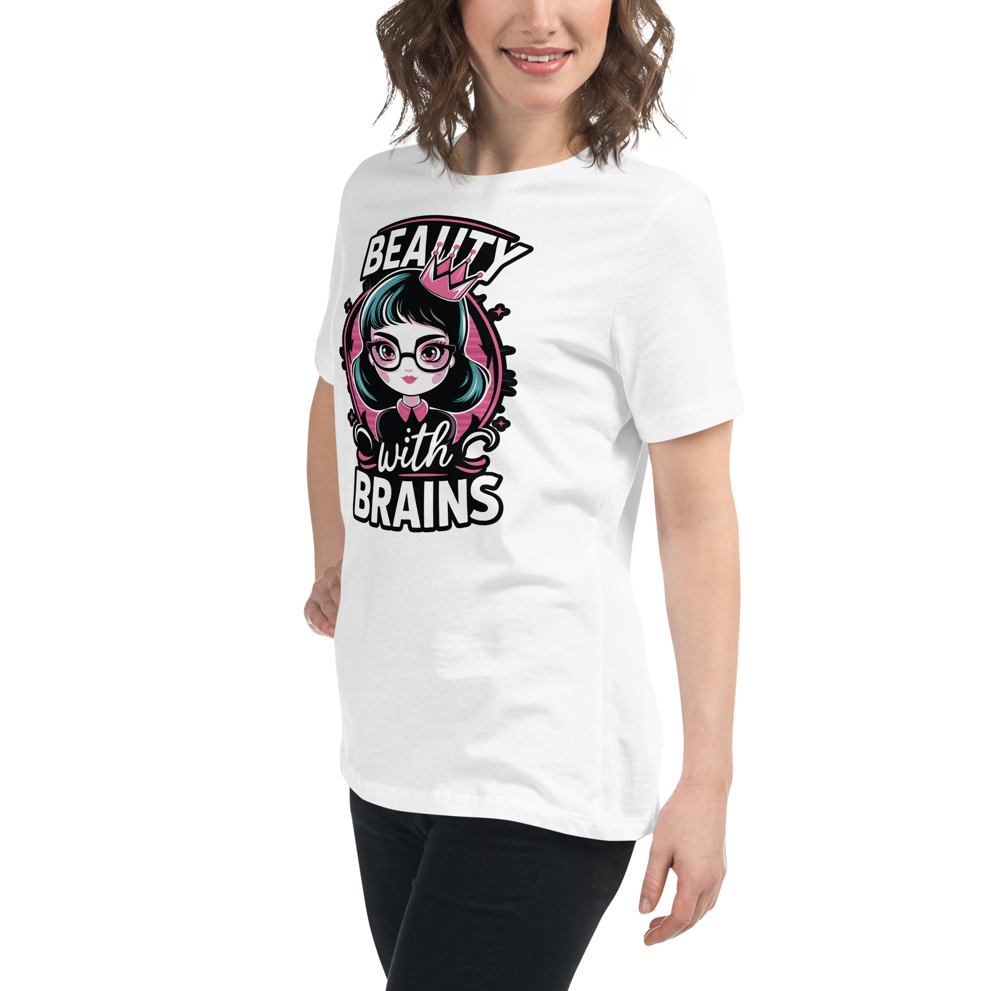womens-relaxed-t-shirt-white-left-front-68346f2f6d1ce.jpg Beauty Brains Women's Relaxed T-Shirt