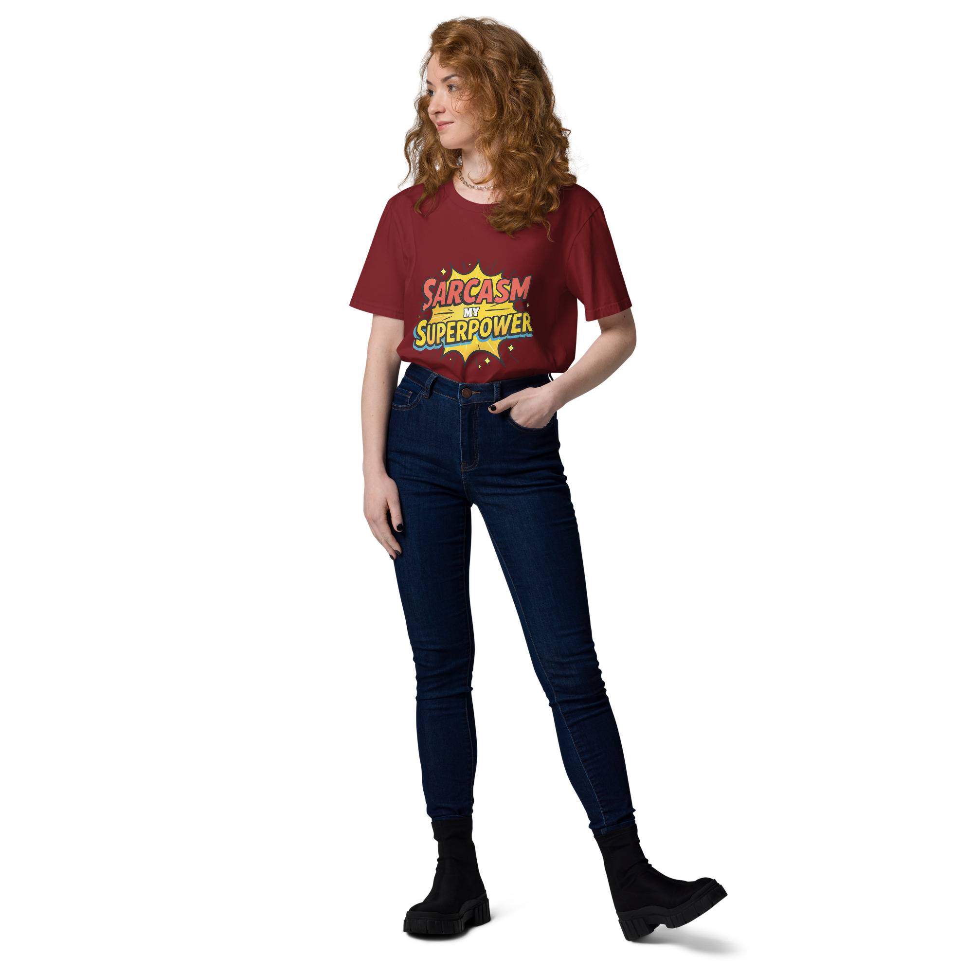 unisex-organic-cotton-t-shirt-burgundy-front-2-6871d8cf99fc5.jpg Sarcasm Unisex organic cotton t-shirt