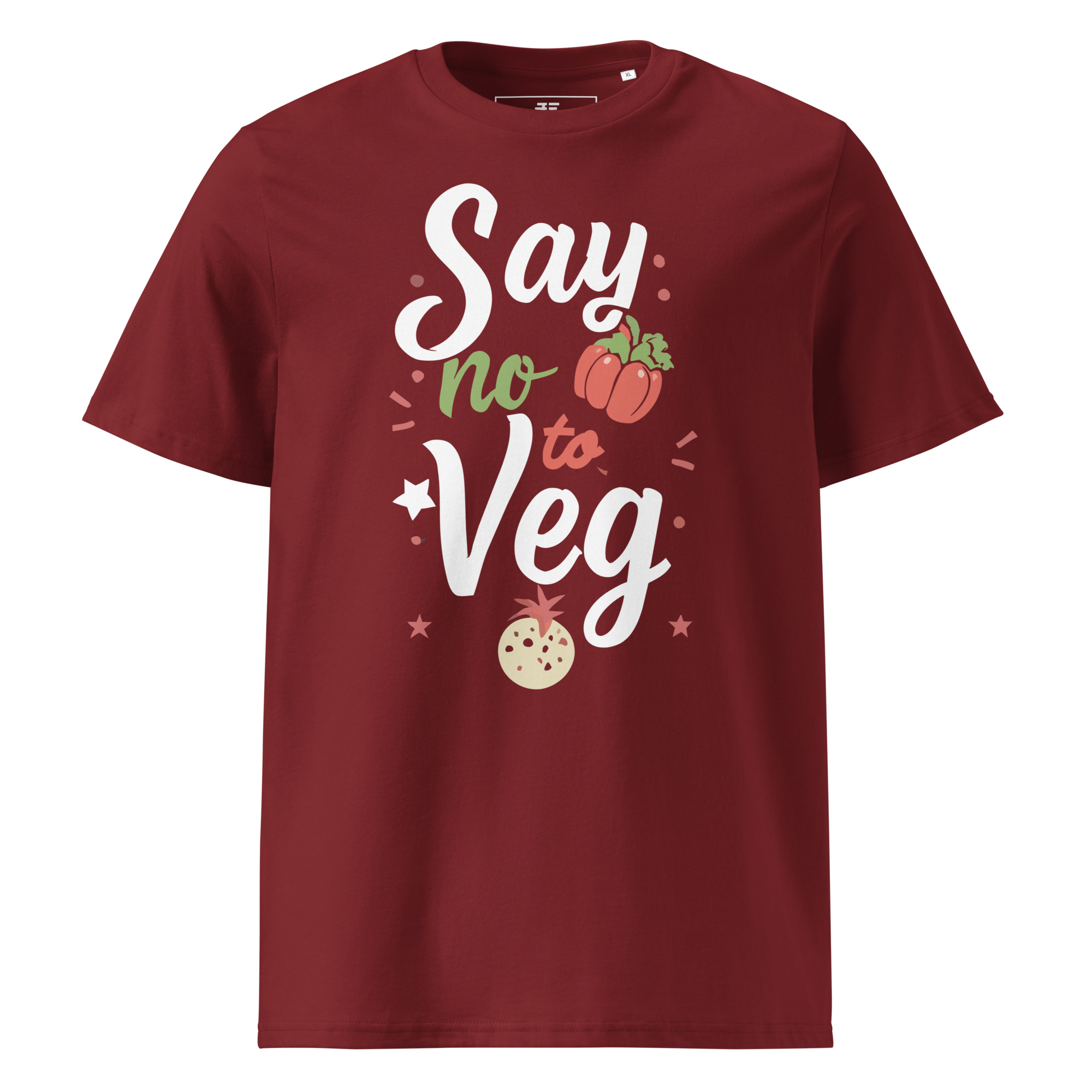 unisex-organic-cotton-t-shirt-burgundy-front-6871cf57a52e9.jpg No to Veg Unisex organic cotton t-shirt