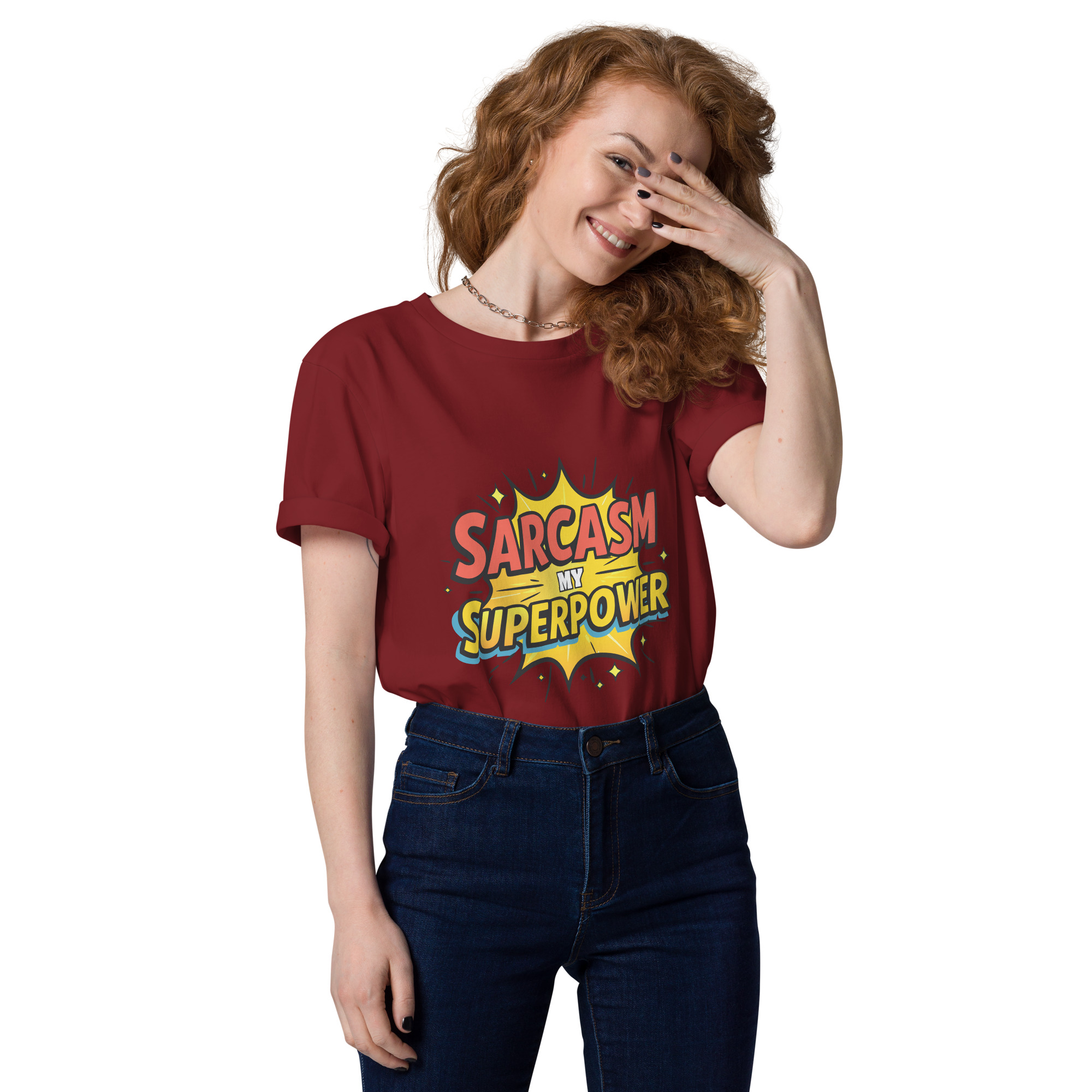 unisex-organic-cotton-t-shirt-burgundy-front-6871d8cf9556a.jpg Sarcasm Unisex organic cotton t-shirt