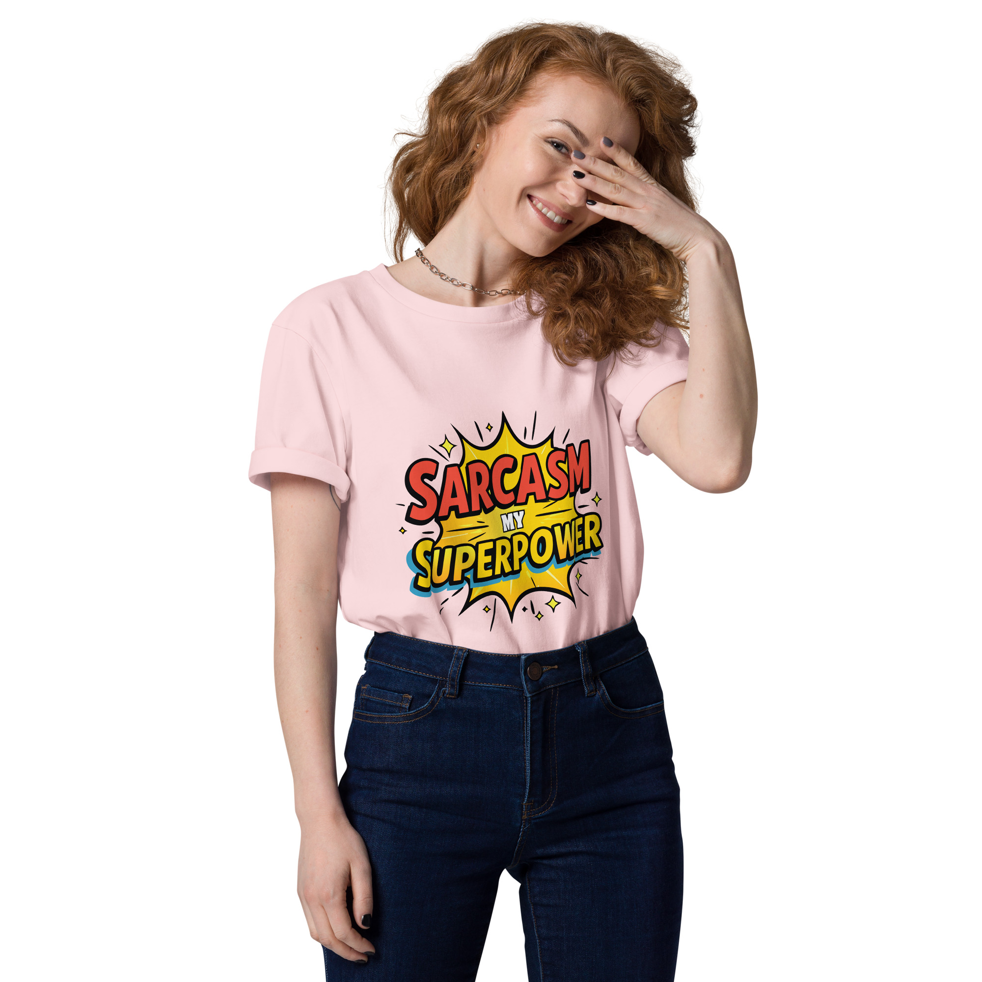 unisex-organic-cotton-t-shirt-cotton-pink-front-6871d8d018e46.jpg Sarcasm Unisex organic cotton t-shirt