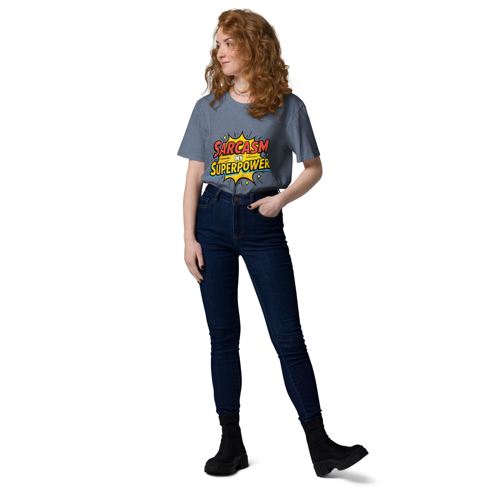 unisex-organic-cotton-t-shirt-dark-heather-blue-front-2-6871d8cfd1133.jpg Sarcasm Unisex organic cotton t-shirt