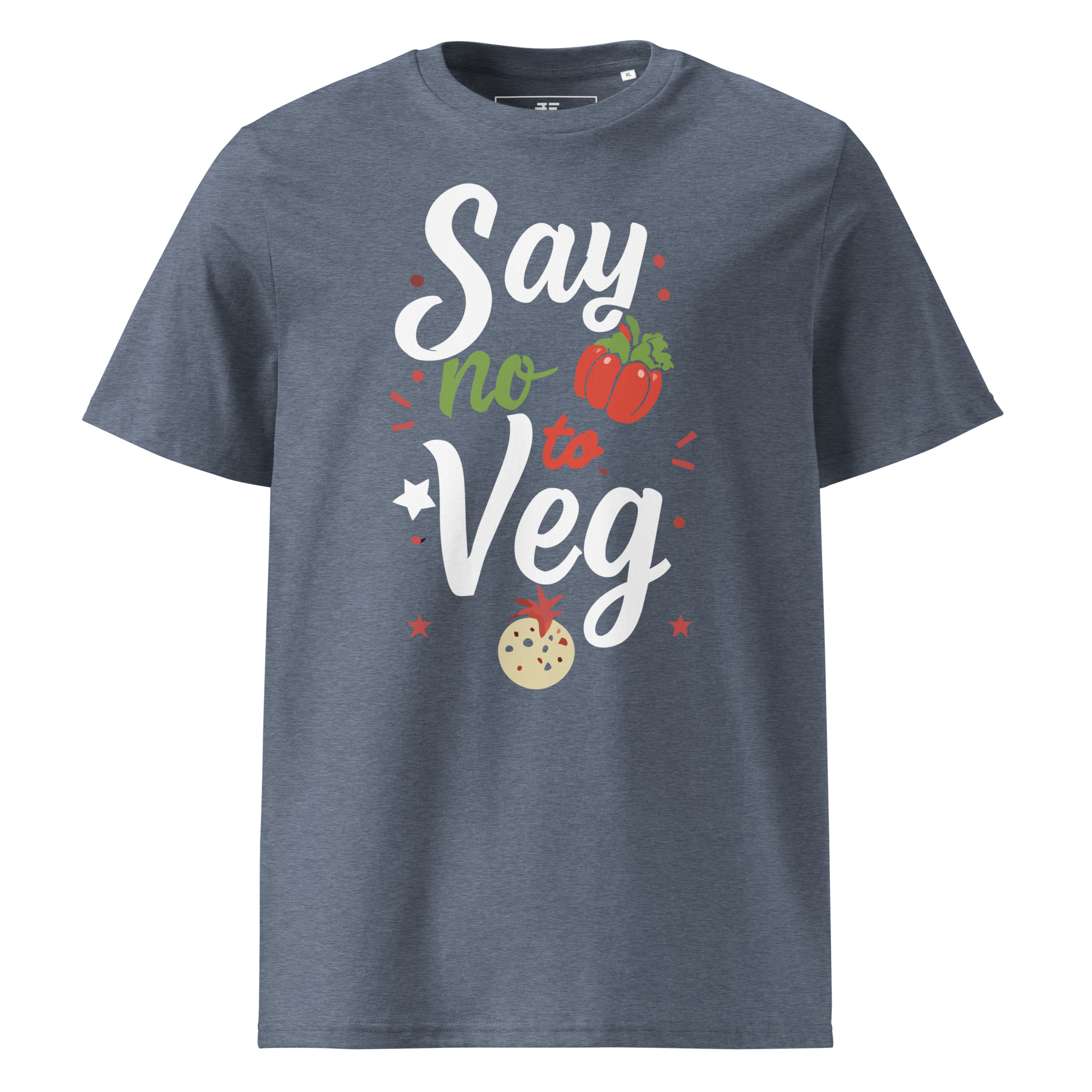 unisex-organic-cotton-t-shirt-dark-heather-blue-front-6871cf5813224.jpg No to Veg Unisex organic cotton t-shirt
