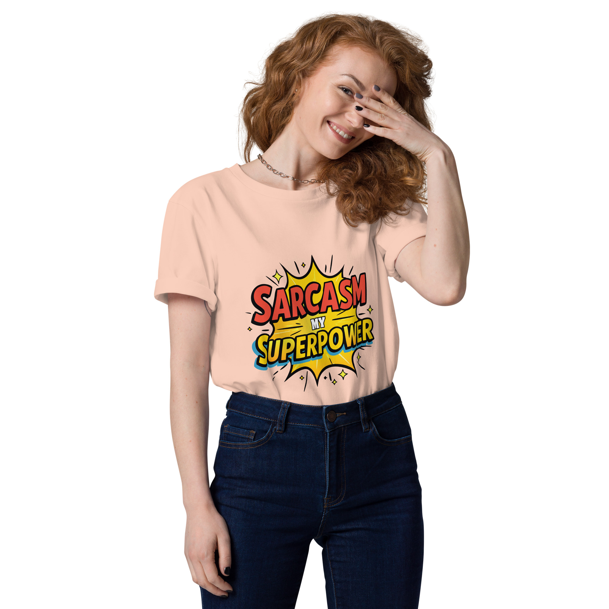 unisex-organic-cotton-t-shirt-fraiche-peche-front-6871d8d0052de.jpg Sarcasm Unisex organic cotton t-shirt